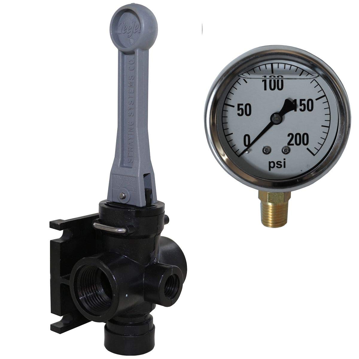 TeeJet AA6B DirectoValve Manual Control Valve with 200 PSI Pressure Gauge (Bundle, 2 Items)