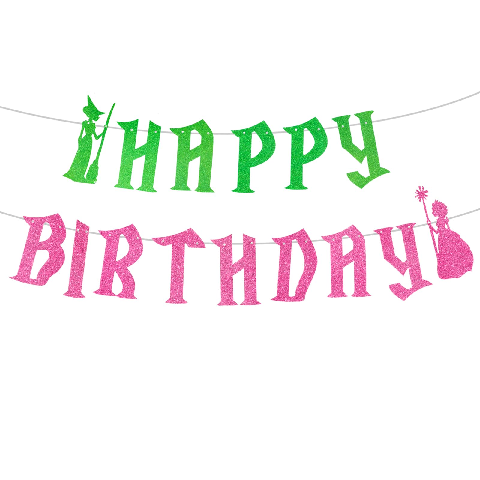 SUNAI Pink and Green Happy Birthday Party Banner For Witch Theme Birthday Decorations, Supplies, Decor