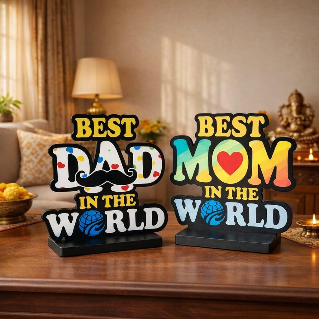 Best Mom & Dad in The World Wooden Trophy Combo (6 x 5.5 Inch Each) | Multicolor Table Top Showpiece | Mothers Day, Fathers Day, for Parents | Home Decor Gift-image-15