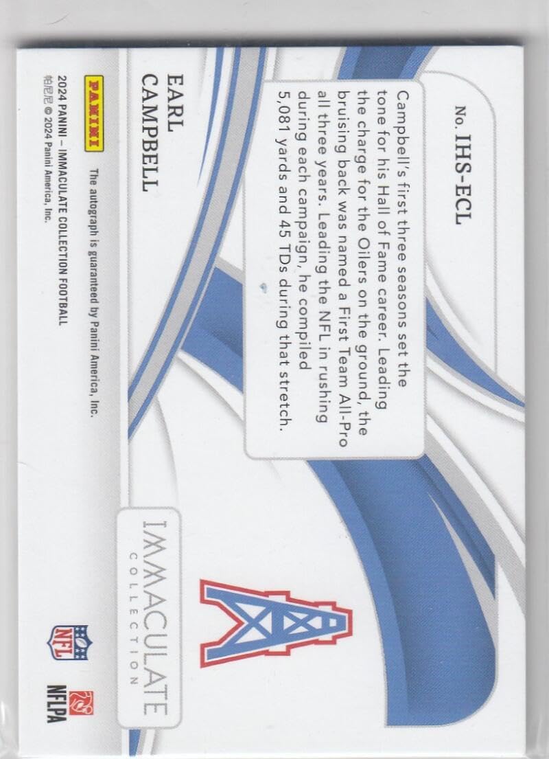Football Trading Card 2024 Panini Immaculate Collection Honors Signatures #3 Earl Campbell EX/NM Auto 14/22 Oilers