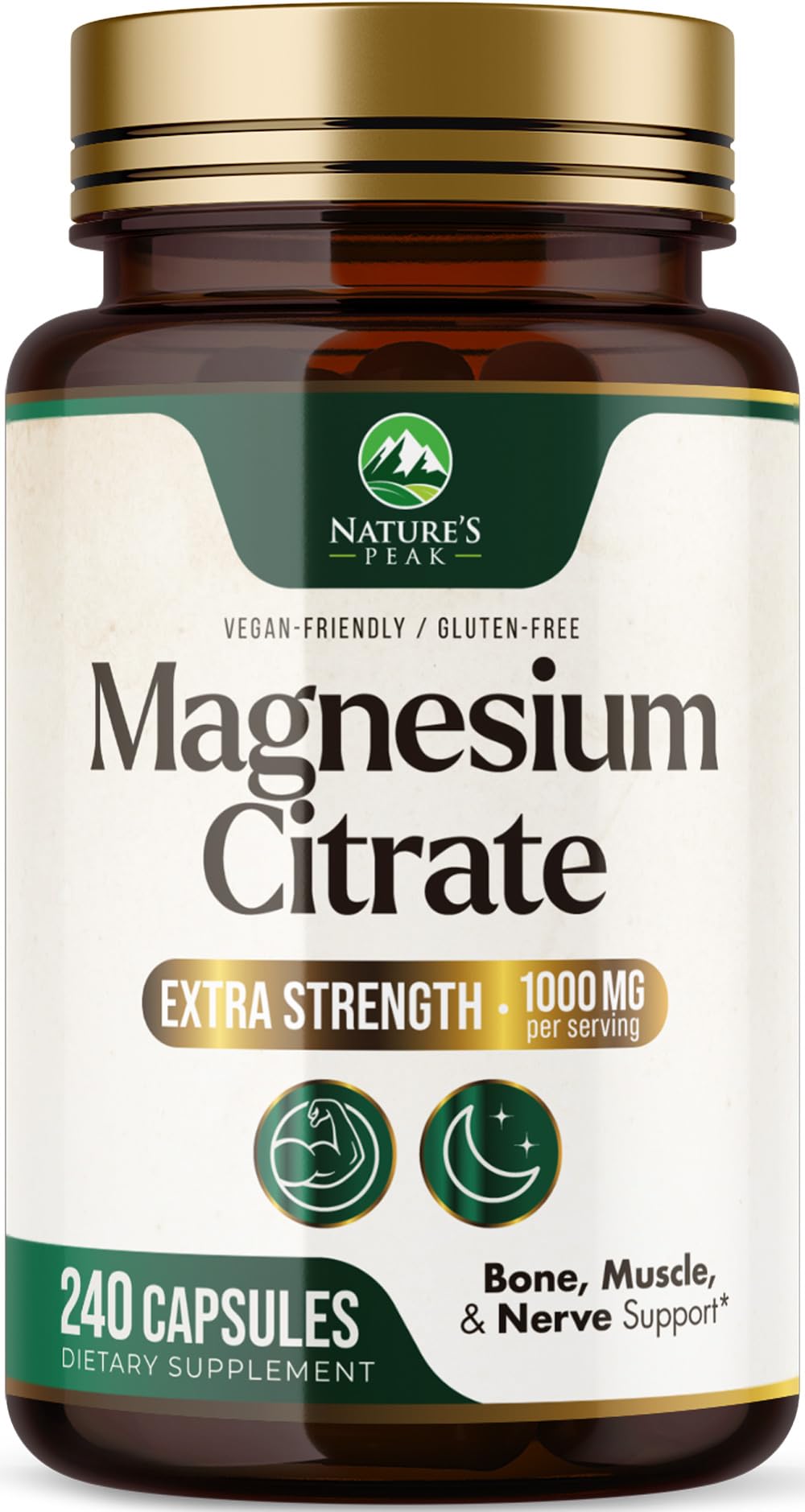 Magnesium Citrate Capsules - Max Absorption Magnesium Powder - Muscle, Bone, Nerve & Heart Health Support - Premium Formula is Powerful & Gentle for Women & Men - Bottled in USA - 240 Capsules 240 Count (Pack of 1)