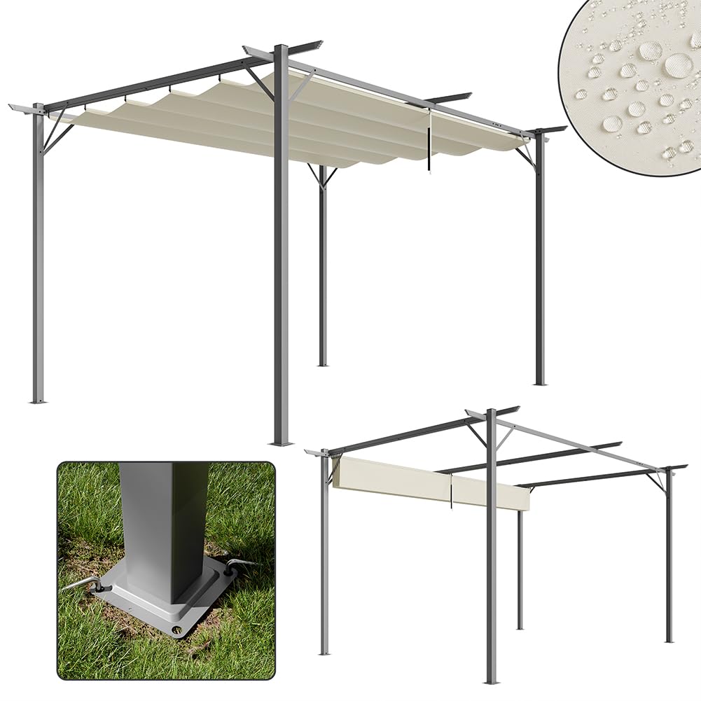 BAKAJI Gazebo Pergola Beige con Telo Retrattile in Poliestere Impermeabile e Anti UV, Struttura Resistente alle Intemperie, Ideale per Esterno, Giardino, Terrazzo, Patio, Ristorante, Bar (3 x 4 Metri)