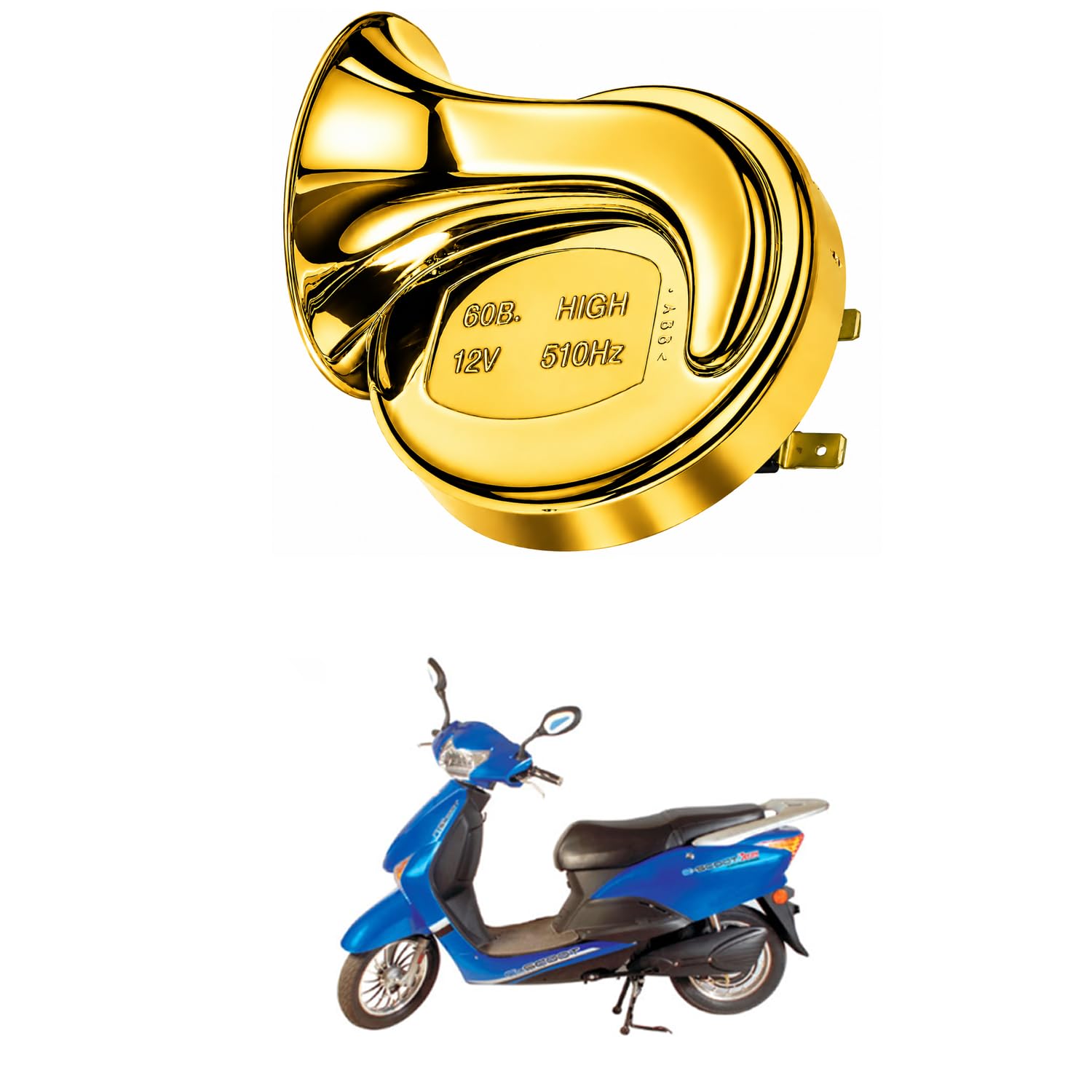 Universal 12V Snail Tweeter Horn 300dB Super Loud Waterproof Electric Horn, Premium Chrome Finish, Heavy Duty Brass Terminals for Car, Bike, Truck, SUV Comfortable With E- Sco-ot-image-5