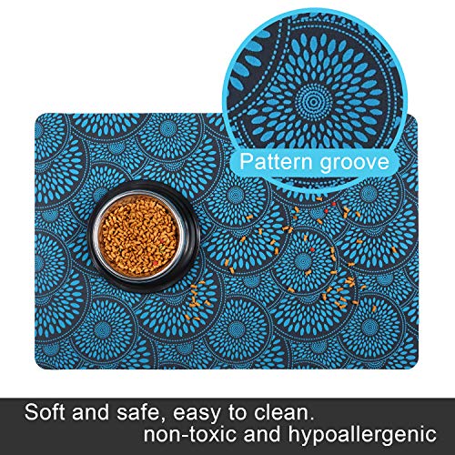 Cosyearn Pet Feeding Mat,Anti-Slip Pet Bowl Mats,Waterproof, BPA Free,Easy Clean,Durable Pet Mats for Food and Water,Multiple Sizes for Dogs and Cats,Small and Large Pet Food Mat (24"x16", Blue)