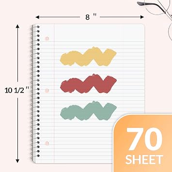 SUNEE Spiral Notebooks, 3 Pack, 1-Subject, College Ruled Paper, 8 x 10-1/2, 70 Sheets per Notebook, Assorted Colors Spiral Notebooks for School (Yellow, Red, Sage Green)