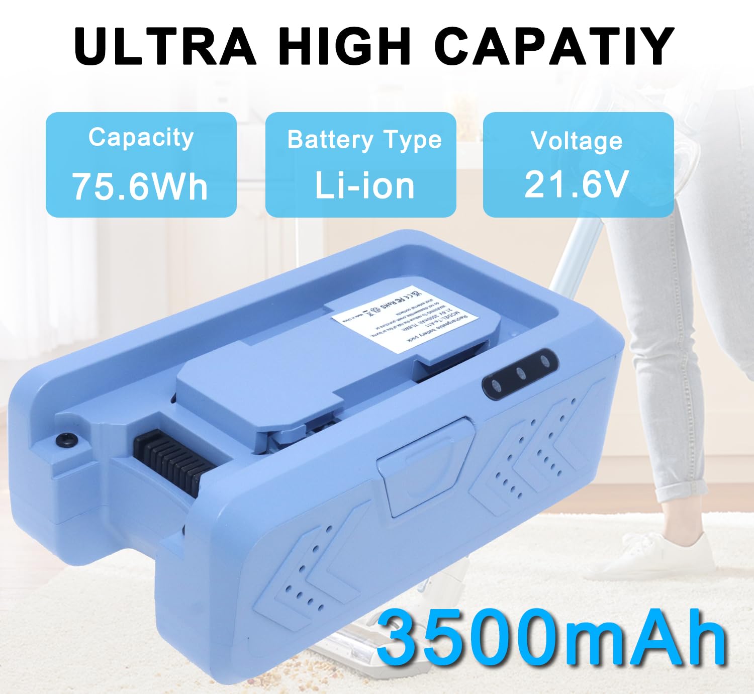 XITAIAN 21,6 V 75,6 Wh 3500 mAh Te-A11 akumulator zastępczy kompatybilny z Tineco A11 Hero/A11 Tango/Pet, A10 Hero/A10 Tango/Spartan/Master Cordless Vacuum Cleaner