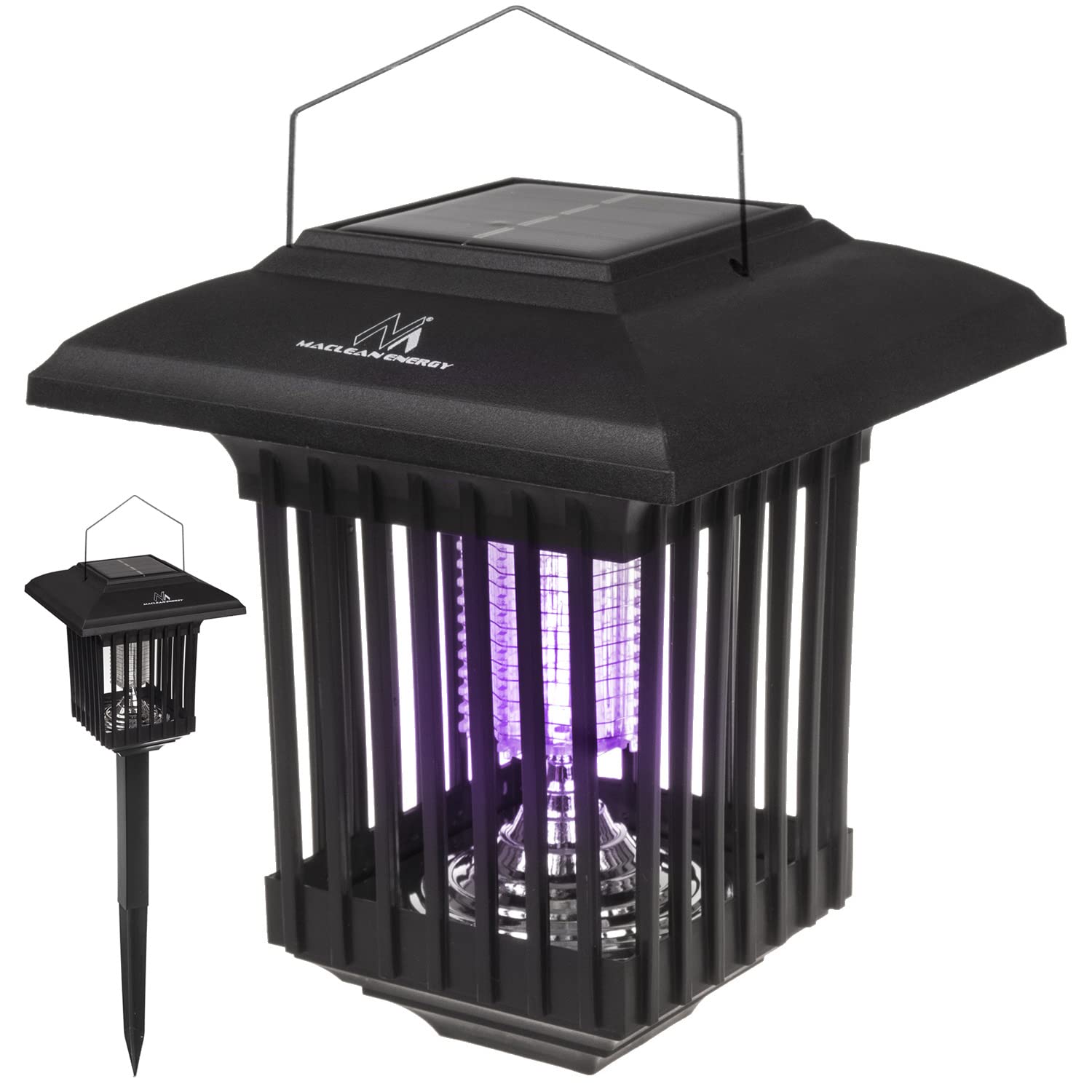 Maclean MCE448 Profesjonalna Solarna Lampa Owadobójcza UV na Komary, Ćmy, Owady, Odstraszacz na Komary do Ogrodu na UV, Stopień Ochrony: IP44, Lampa Solarna z Czujnikiem Zmierzchu, Lampa na Ćmy
