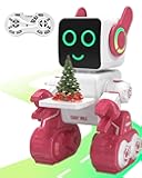 okk Robot Toys for Kids, Programmable Remote Control Robot, Interactive Toys with Coin Bank, LED and Tray, Walking Talking Singing Dancing Gift for Boys Girl（Pink）