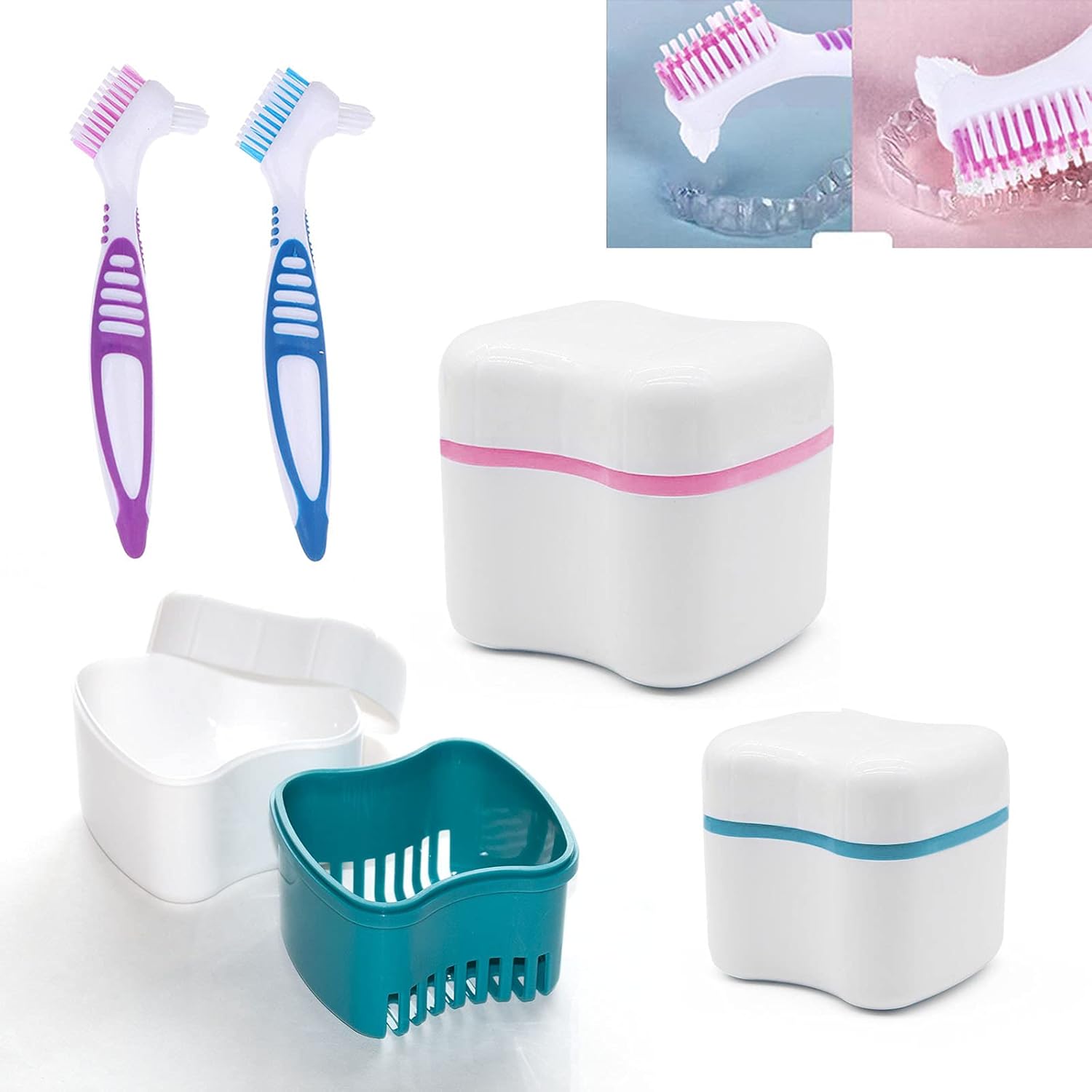 4pcs Retainer Cleaner Case, Denture Cleaner Kit Included Denture