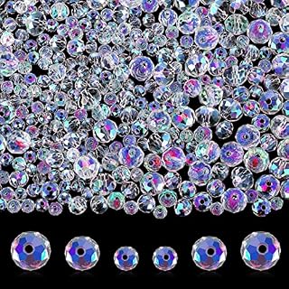 Prasacco 500 Pieces Crystal Rondelle Glass Beads, Gemstone Glass Beads Loose Beads DIY Drilled Gemstone Loose Beads for Bracelets Necklace Pendants Jewelry Making Supplies 4/6/8mm (AB Color)