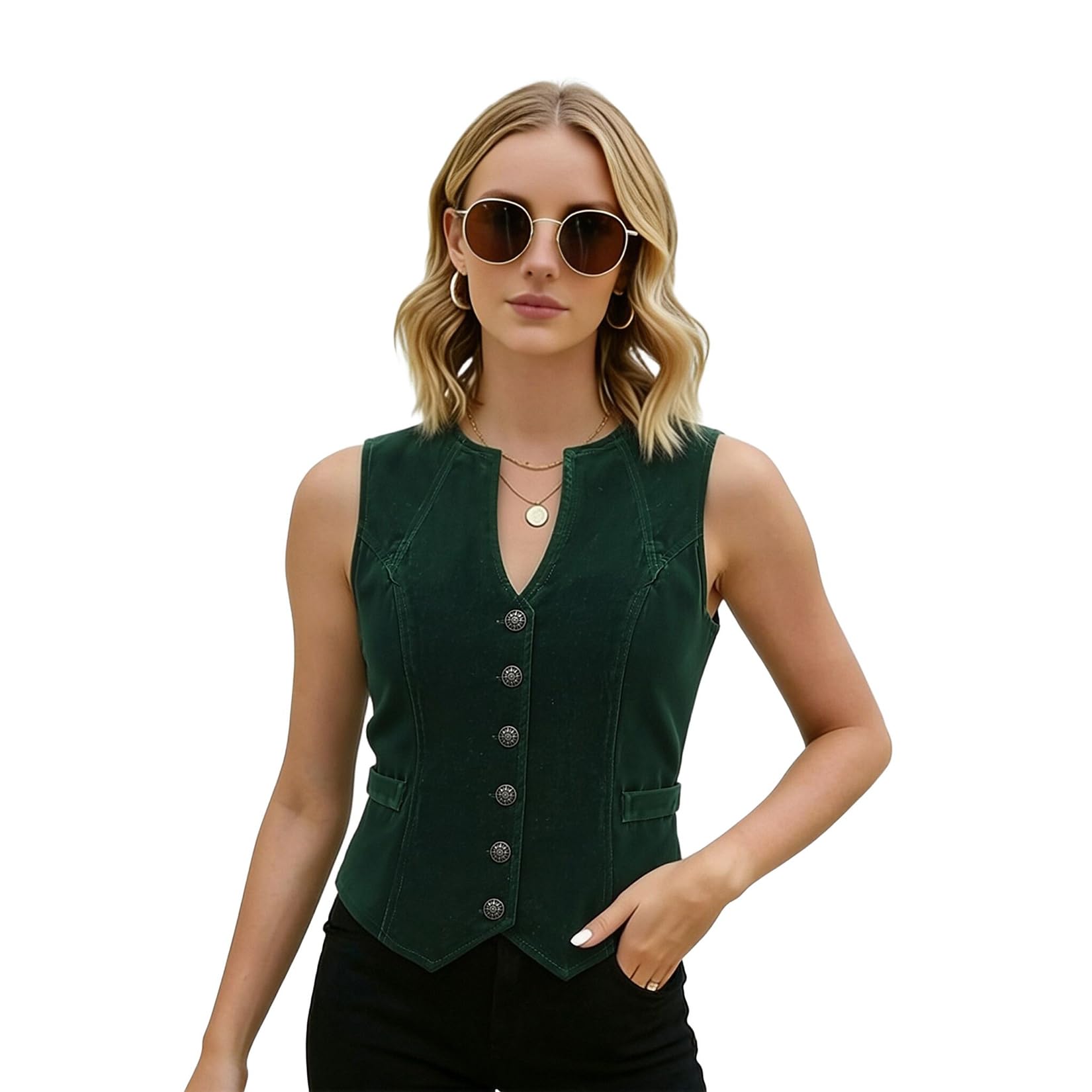 BPURB Vintage-Samt-Weste für Damen, V-Ausschnitt, bauchfrei, ärmellos