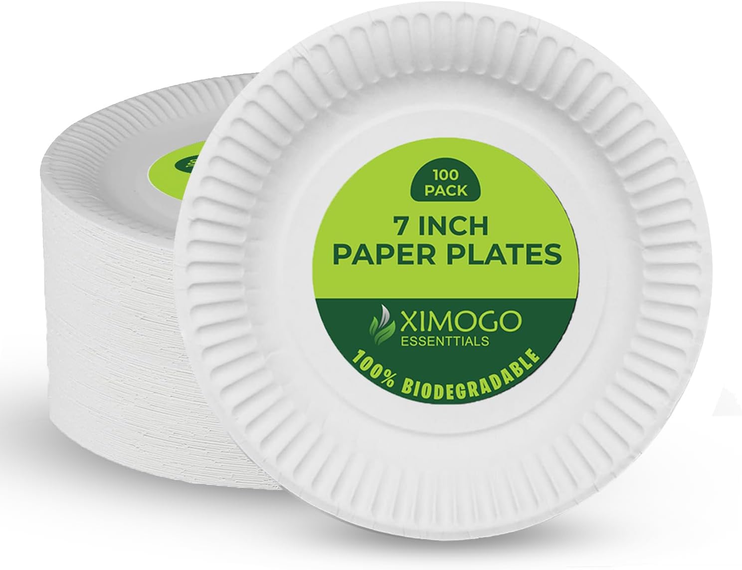 XIMOGO 100 White Paper Plates 7inch (18cm) Disposable Plates