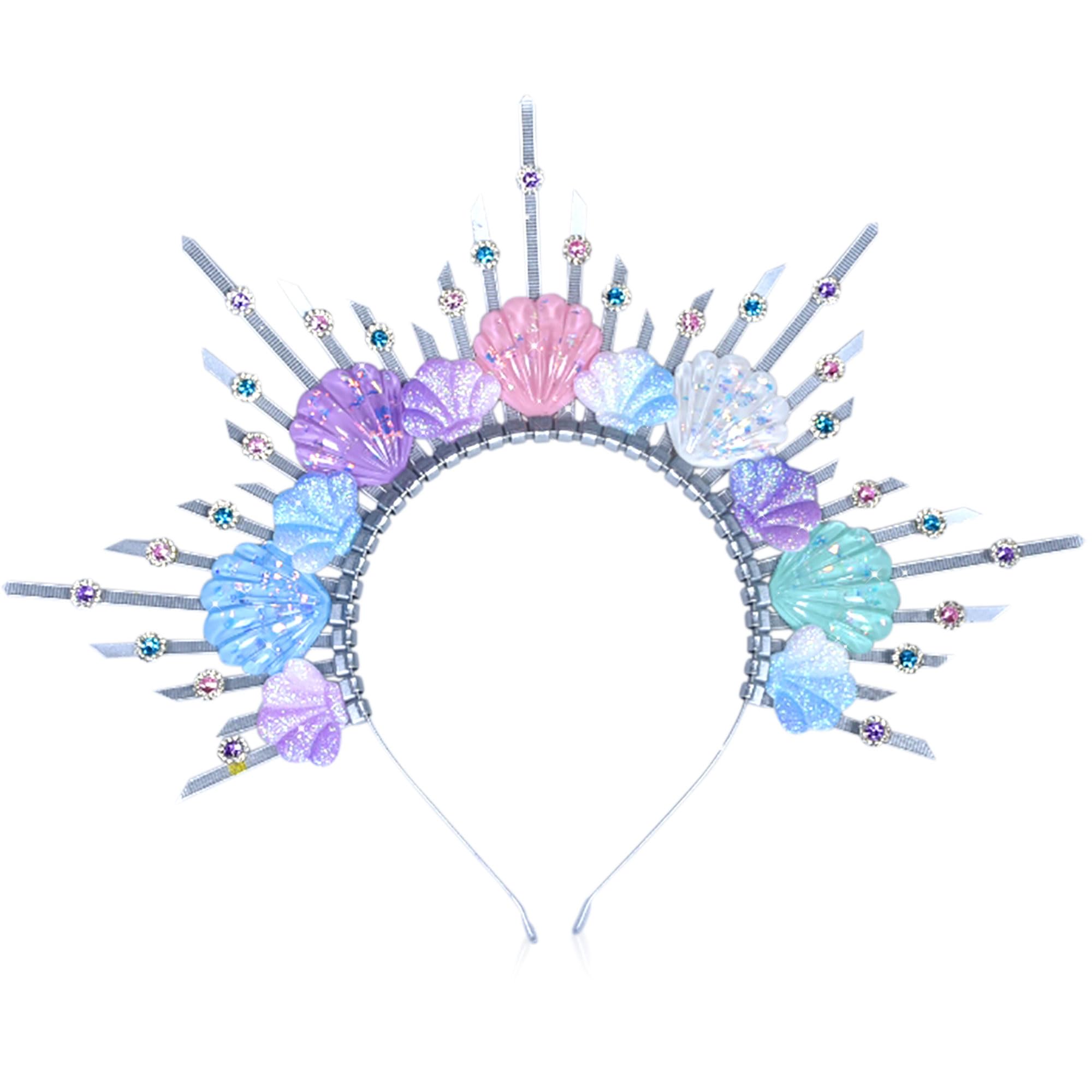 JeVenis diadema corona halo plata diadema sirena corona concha diadema de picos disfraz de sirena mujeres halloween cosplay renacimiento