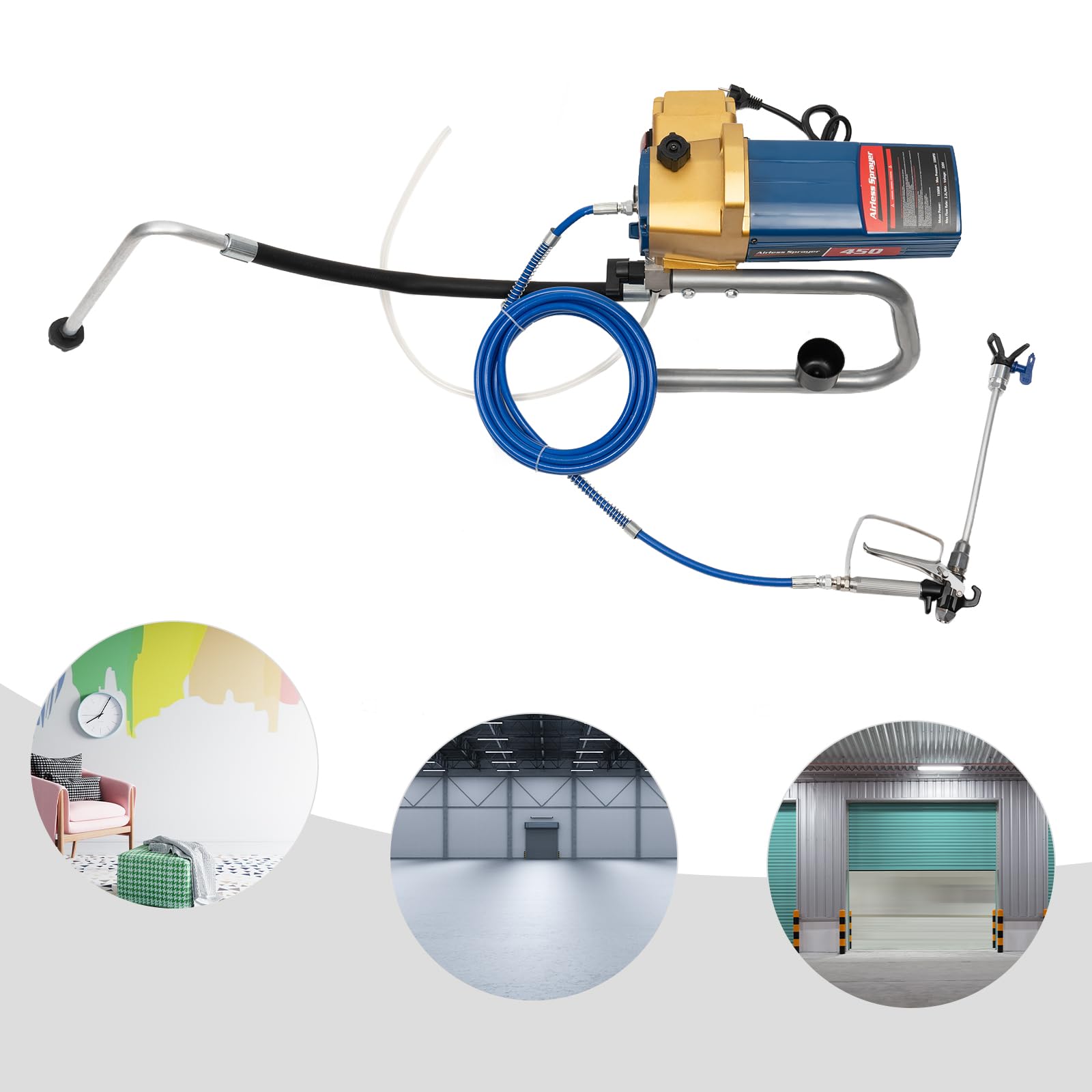 Pulverizador de pintura sin aire Pulverizador de pintura eléctrica muy eficaz con pistola y manguera de alta presión para muebles Puertas Pasamanos (oro-leu)