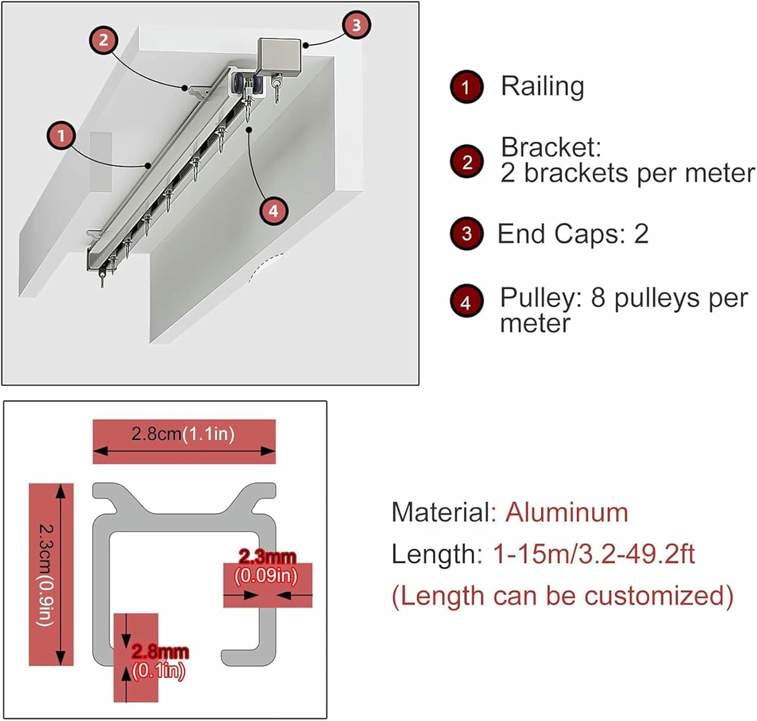 Ceiling Mount Curtain Track System for Heavy Curtains, Long Commercial Curtain Rail Rod for Villa Apartment Living Room, Aluminum Privacy Room Partition Pole~/