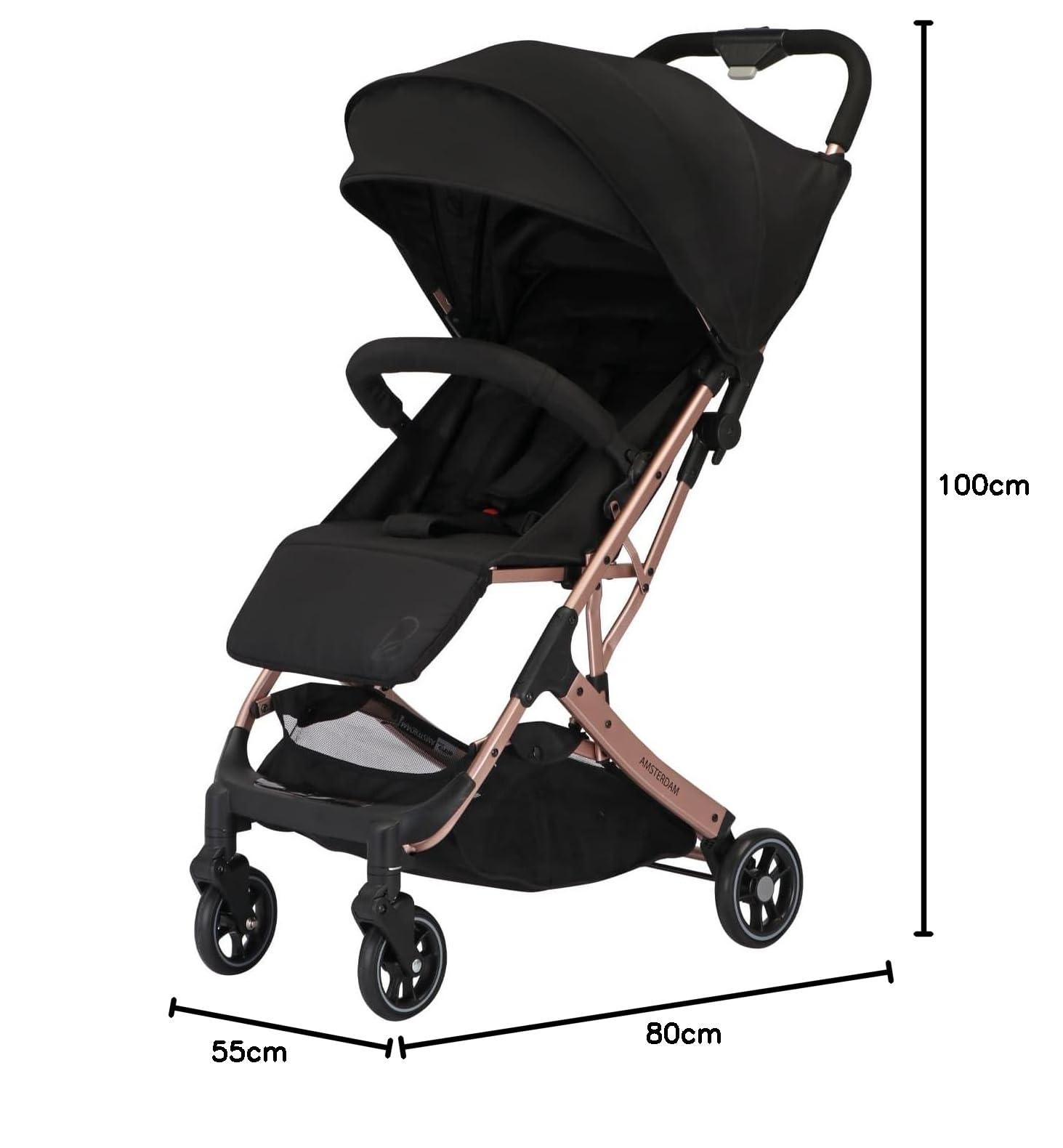 Silla de Paseo AMSTERDAM - Ultraligera, Reclinable y Compacta, Asa Trolley, Plegado con Una Mano, Capota Extensible, desde 6 Meses hasta 23 kg - Dorado Asalvo