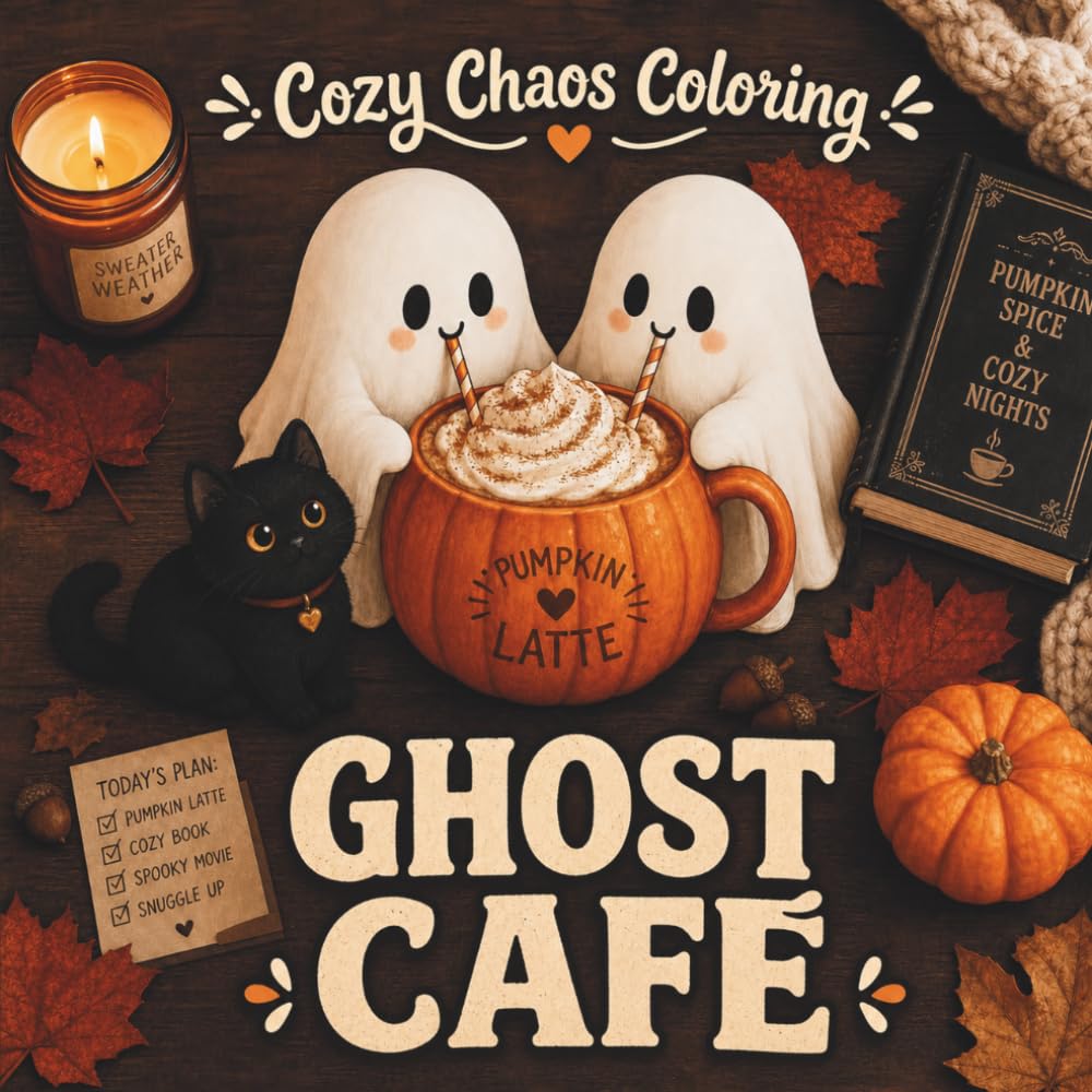 Cozy Chaos Coloring: Ghost Café: Cute & Cozy Easy Coloring Book for Adults & Teens | Bold Spooky Ghosts, Pumpkin Latte Vibes, Relaxing Autumn Café Scenes & Stress Relief