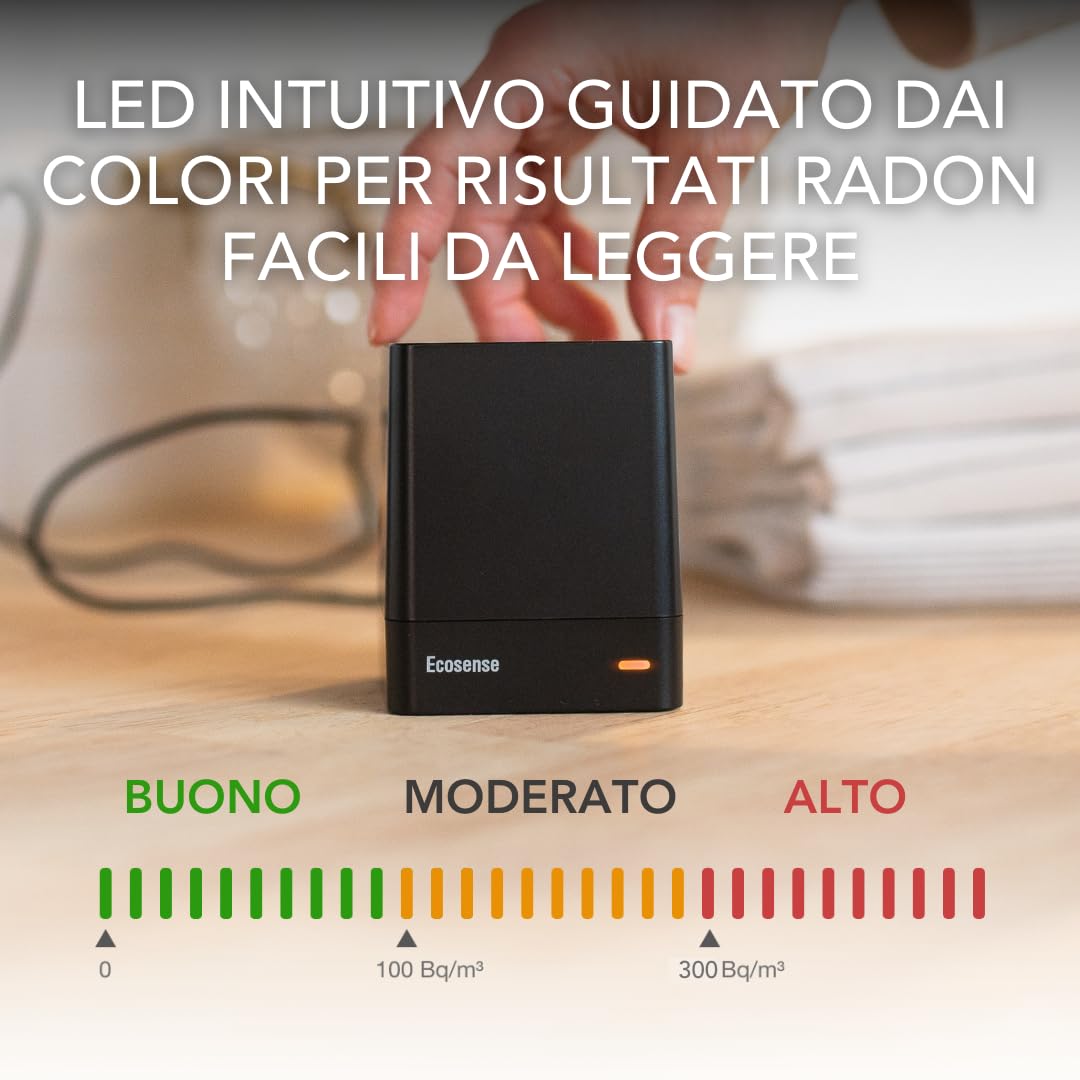 Ecosense EcoQube, Rilevatore Digitale di Radon, Rilevamento Rapido delle Variazioni, Monitoraggio Continuo Termine con Grafici di Tendenza, Accesso Remoto ai Dati, Wi-Fi 2,4 GHz Solo Reti.