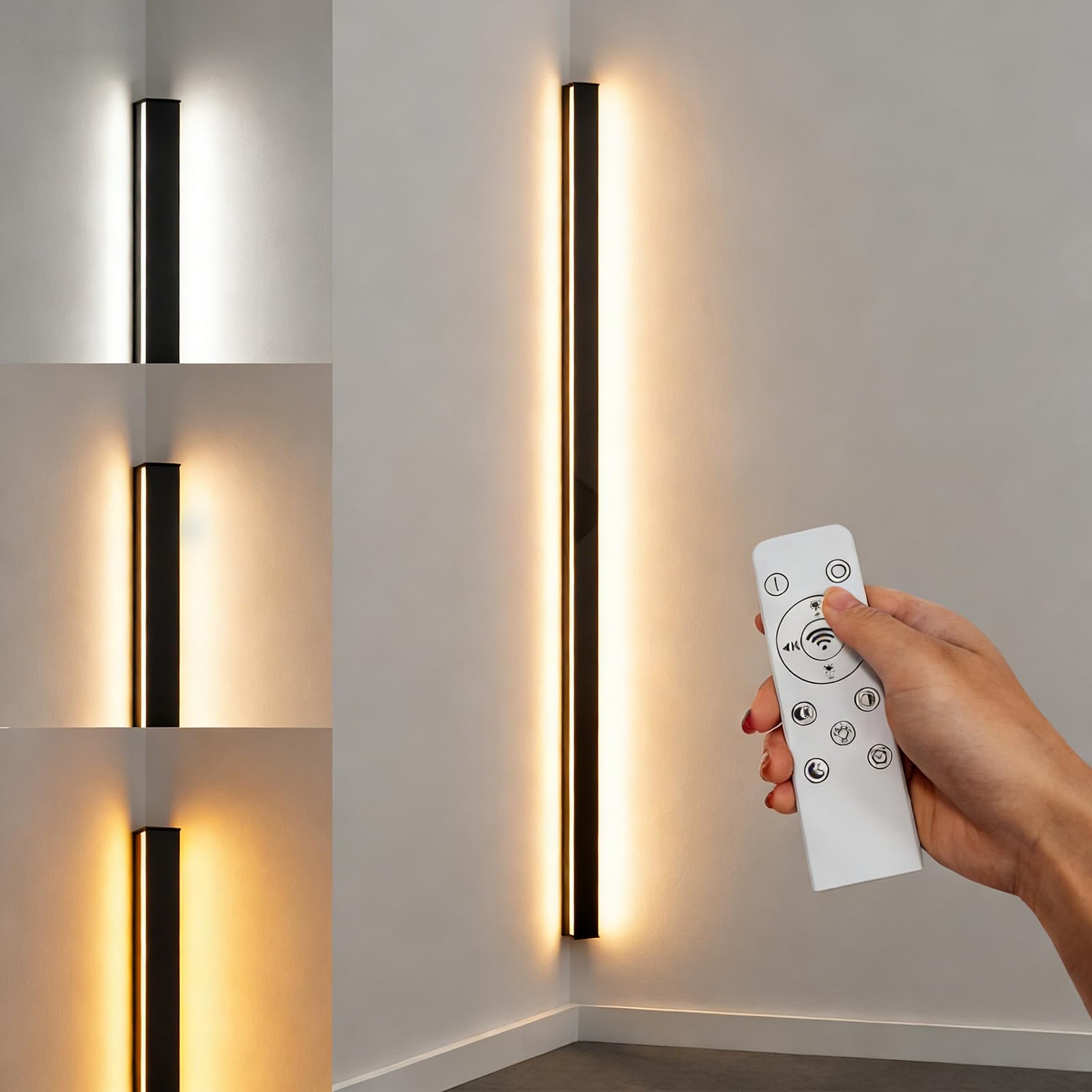 LANMOU Indoor Long LED Wall Light Minimalist Corner Wall Lamp Black Bedroom Metal Wall Sconce Light 3000K Modern Acrylic Light Fixture Living Room Wall Decoration/Lighting for Entrance,120CM/36W