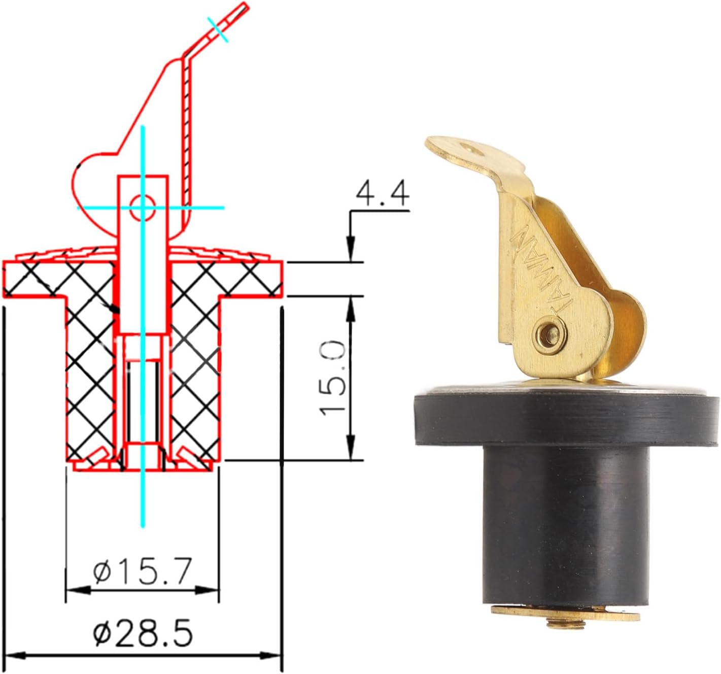Marine Boat Brass Drain Plug, 5/8 Inch 3/4Inch Boat Garboard Drain Plug Kit, Snap Handle Drain Plug, for Boat Marine Sinks Beams Baitwells (5/8 Inch/Diameter: 15.7 mm)