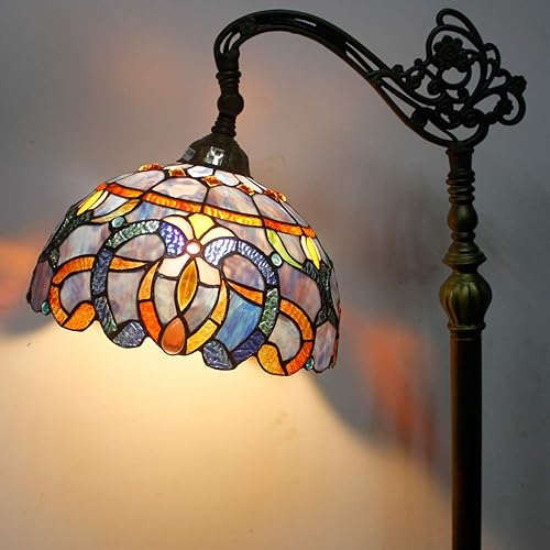 Miniatura 7 de WERFACTORY Tiffany - Lámpara de pie con diseño de nube azul y morado, lámpara arqueada de 12 x 18 x 64 pulgadas, cuello de cisne ajustable, luz de