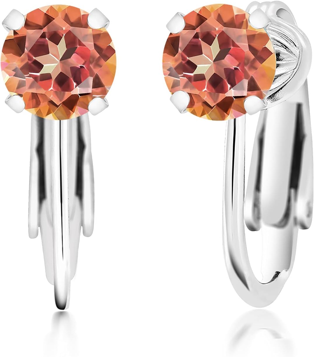 Gem Stone King 925 Sterling Silver 6MM Round Gemstone Birthstone Clip-On Earrings | Fine Jewelry Gifts for Her Mom Women Wife