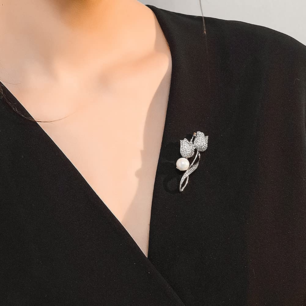 Brosche Anstecker Mode Blume Broschen, Brosche for Frauen Damen Festival Geschenk Damen(Silver)