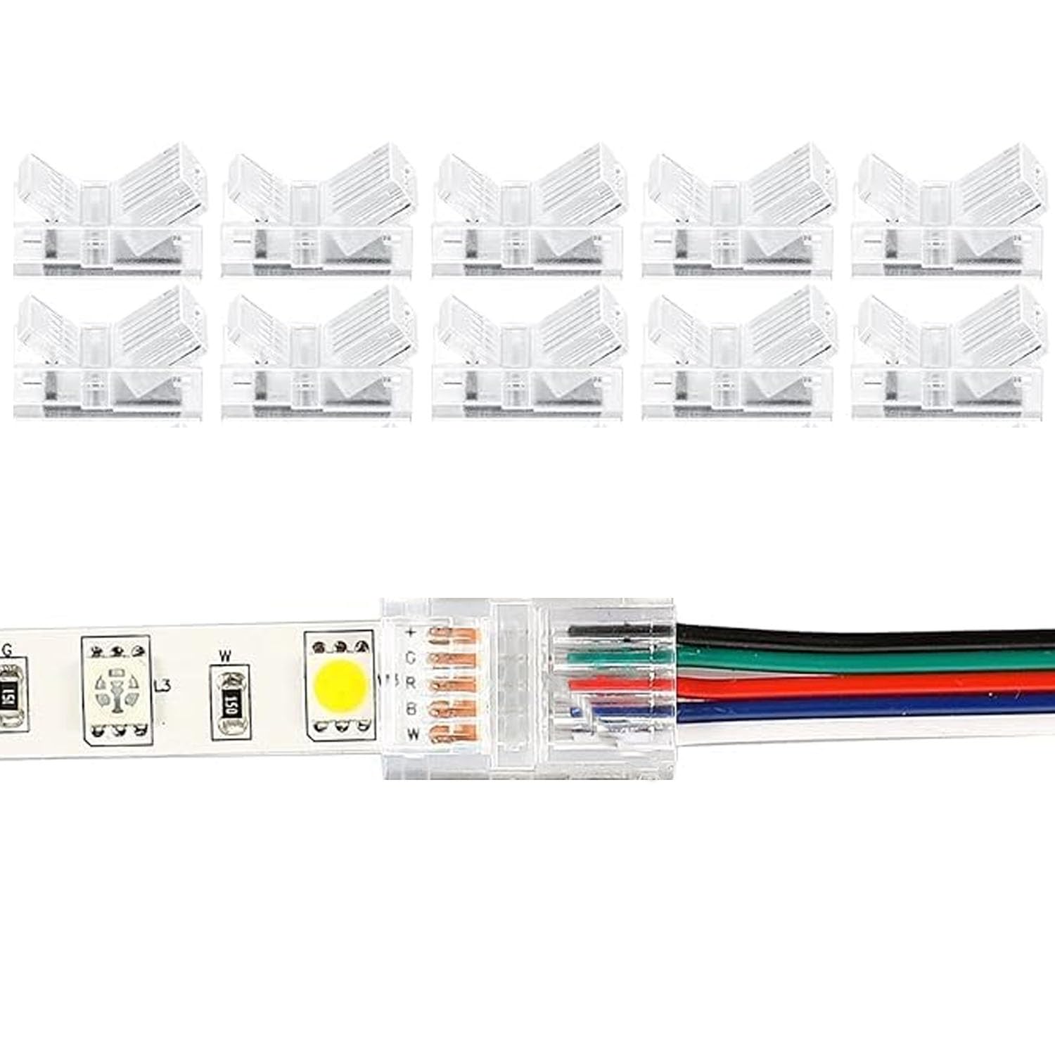 Amefil 12mm 5pin led with Connector 10pcs RGB Lights Waterproof Adapter 22 awg with Connector 5050 rgbw rgbww Lights Seamless Track 5v 12v 24v