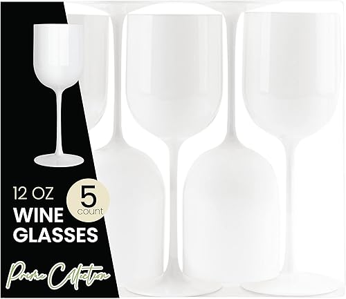 Miniatura 5 de PLASTICPRO Juego de 25 copas de vino de plástico blanco, elegantes copas de vino de plástico duro en tallo de 12 onzas