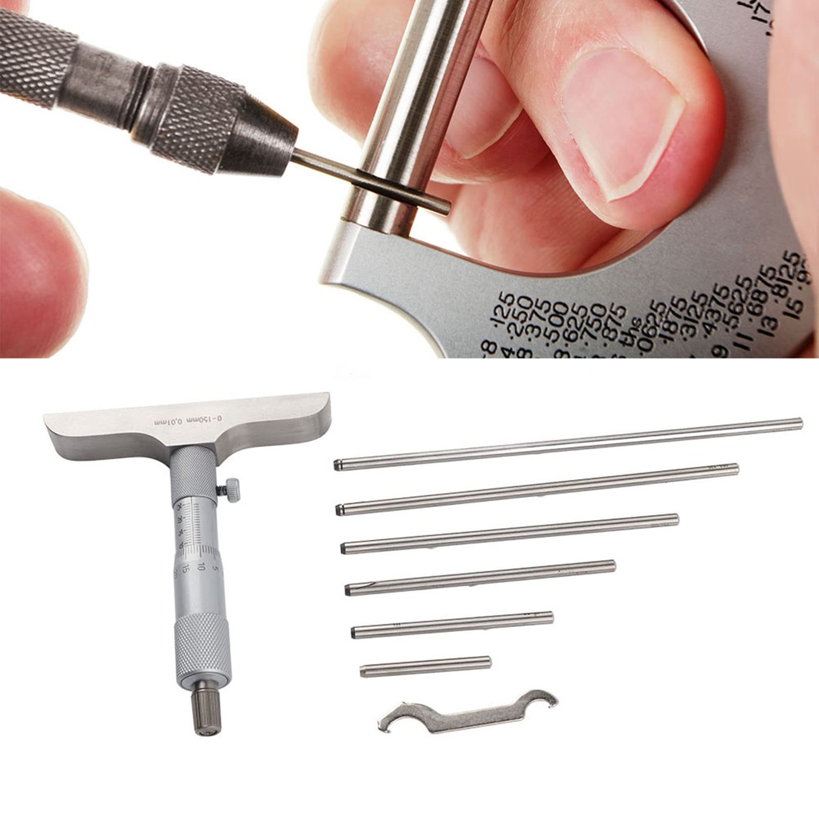 Herramienta de Calibre Micrométrico de Profundidad de Alta Precisión con 5 Bielas para Mediciones Precisas Resolución de 0,01 Mm Gran Alcance (0-150 mm 6 pulgadas)