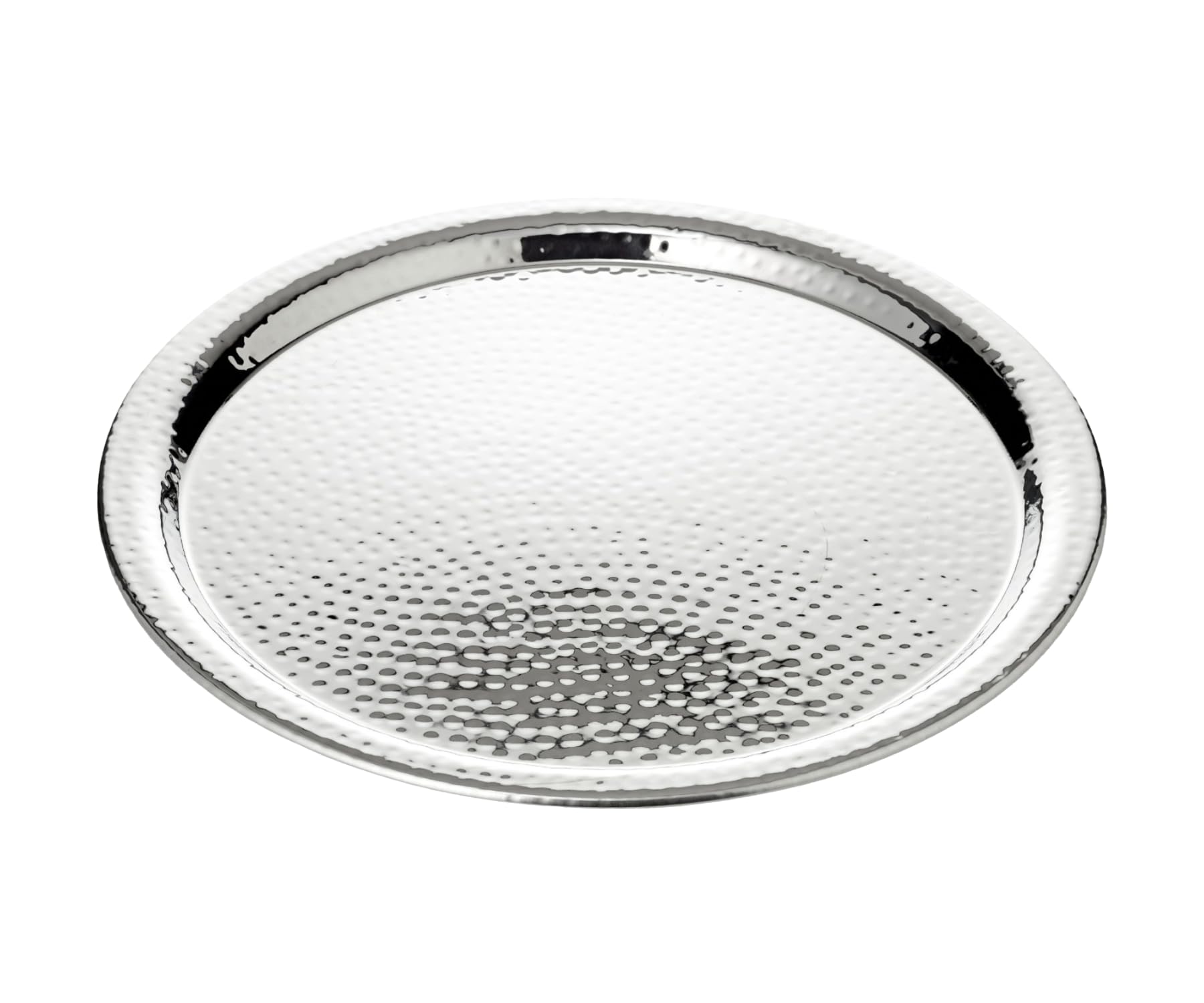EDZARD Tablett Martella (ø 34 cm) rund, Edelstahl hochglanzpoliert, gehämmert - Serviertablett, Dekotablett, Rundes Tablett
