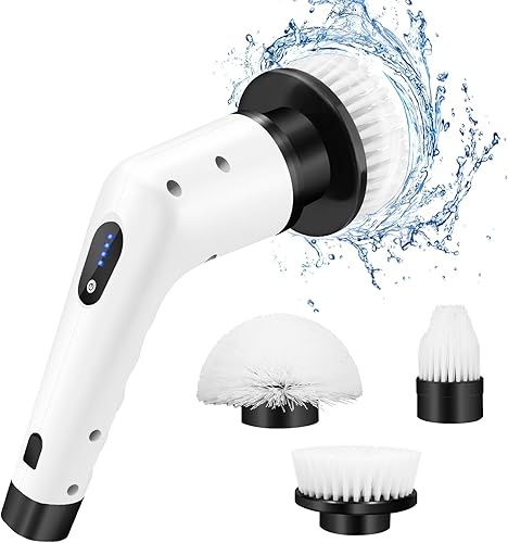 Cepillo de limpieza eléctrico, limpiador eléctrico 3 en 1, limpiador giratorio eléctrico IPX6, 2 modos de limpieza inalámbrica de mano, carga USB