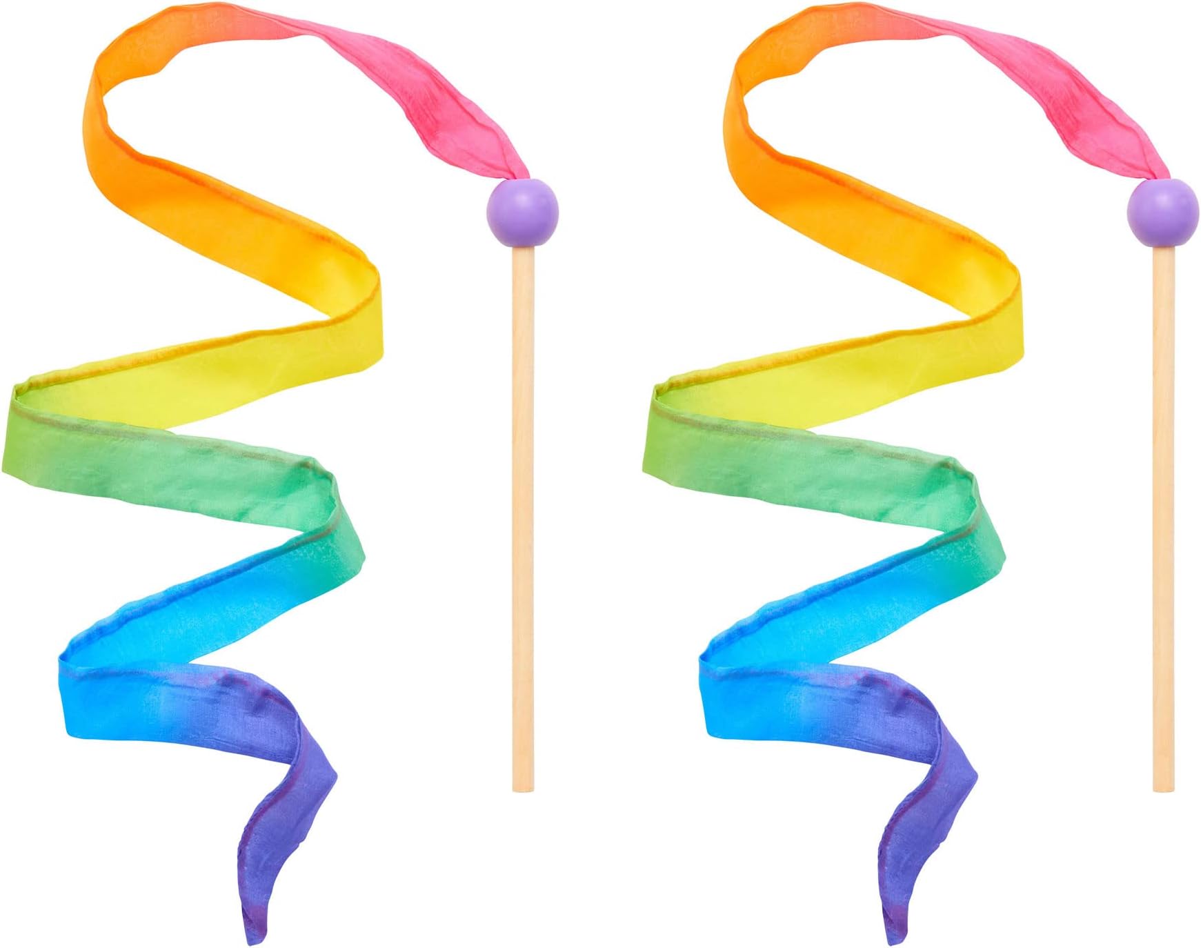 Sarah's Silks Mini Rainbow Streamer - Long Ribbon Wand for Kids, Pretend Play, Dance, Baton Stick Twirling, and Gymnastics Party Favors | 100% Silk and Wood Montessori and Waldorf Toys (2)