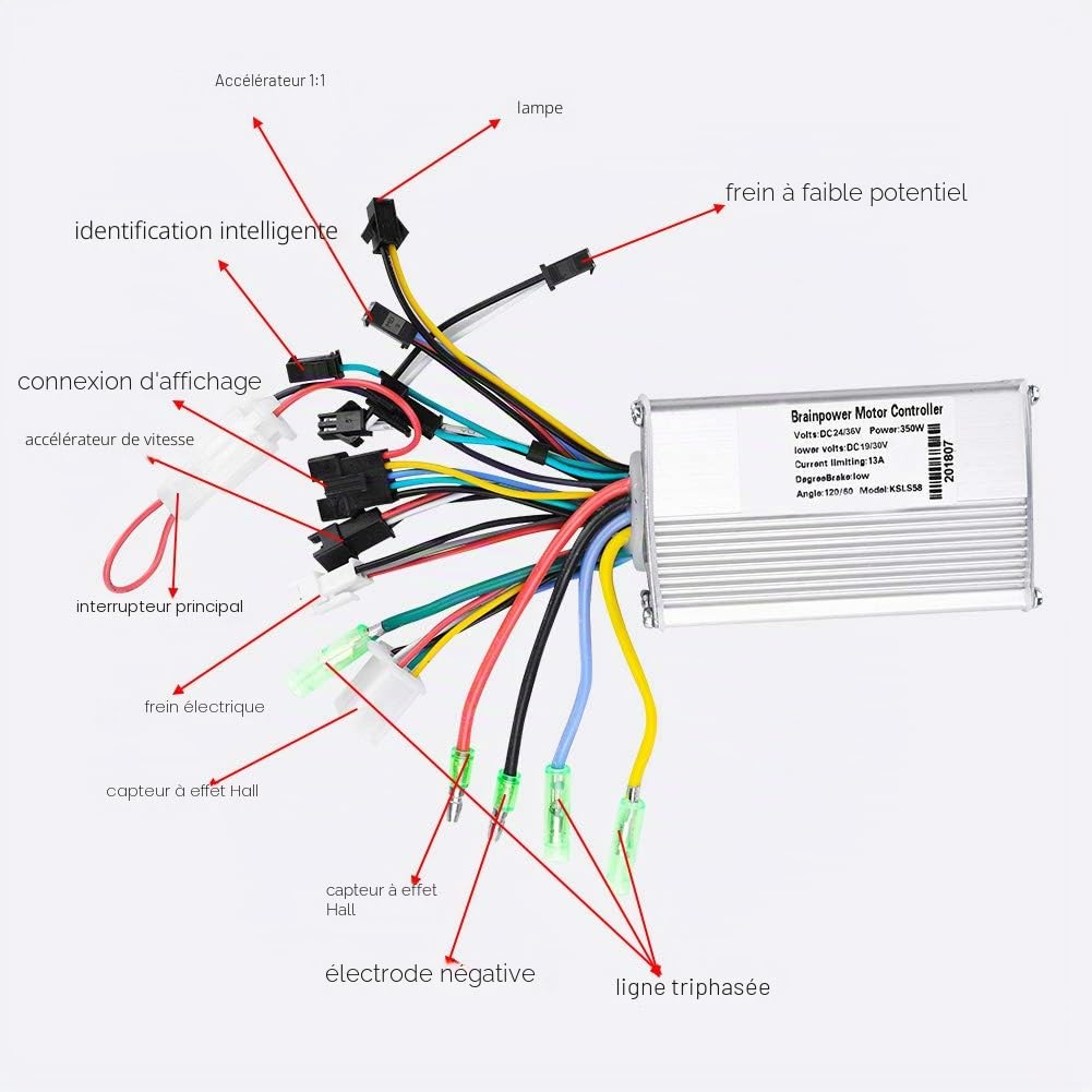 24 V-36 V/36 V-48 V, 250 W, 350 W, contrôleur de Brosse de Vitesse du Moteur, kit contrôleur sans balais Ebike avec Panneau d'affichage LCD étanche pour E-Bike et Moto