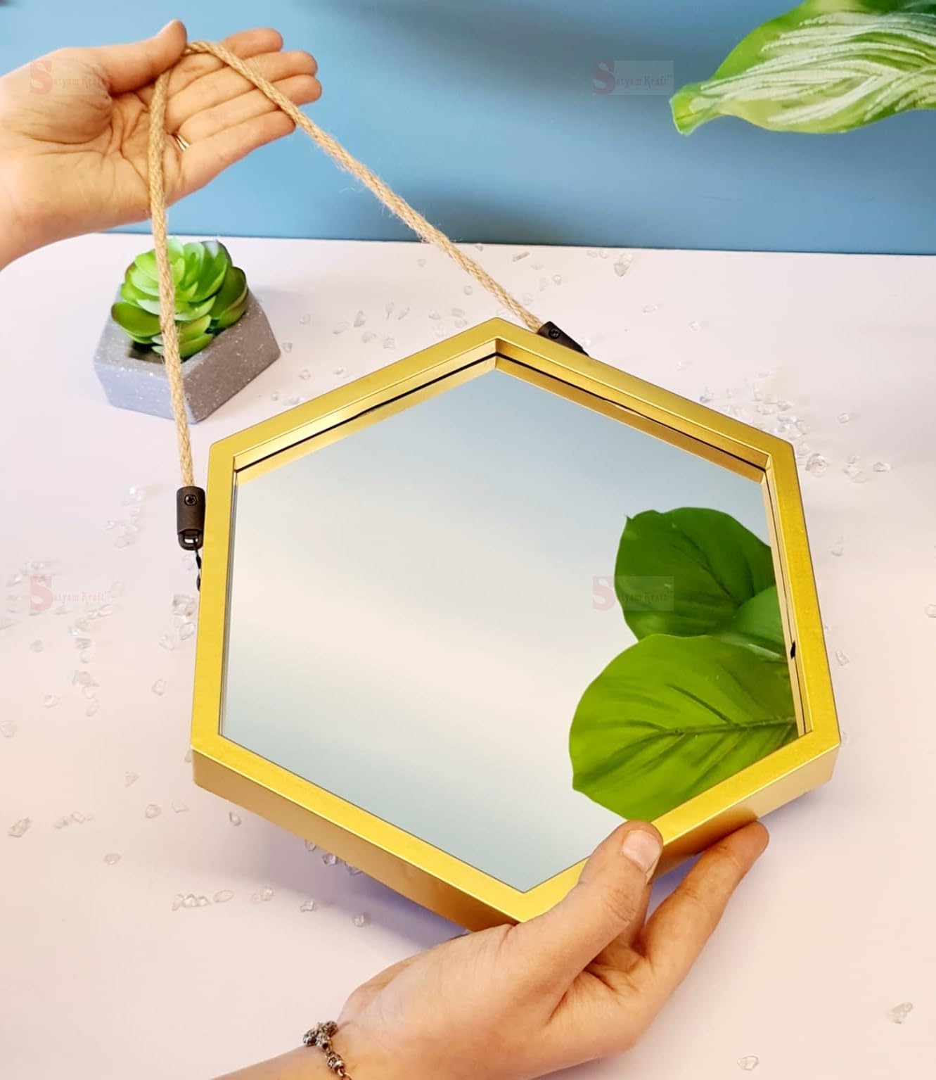 SATYAM KRAFT 1 Pcs Hexagonal Wall Mirror Hanging Frame for Home Decor with Hook for Hanging in Bathroom, Living Room Decoration Items,Diwali, Bedroom, Office Decor. (Medium)(Glass) (B0CVV19THW) Amazon Price History, Amazon Price Tracker