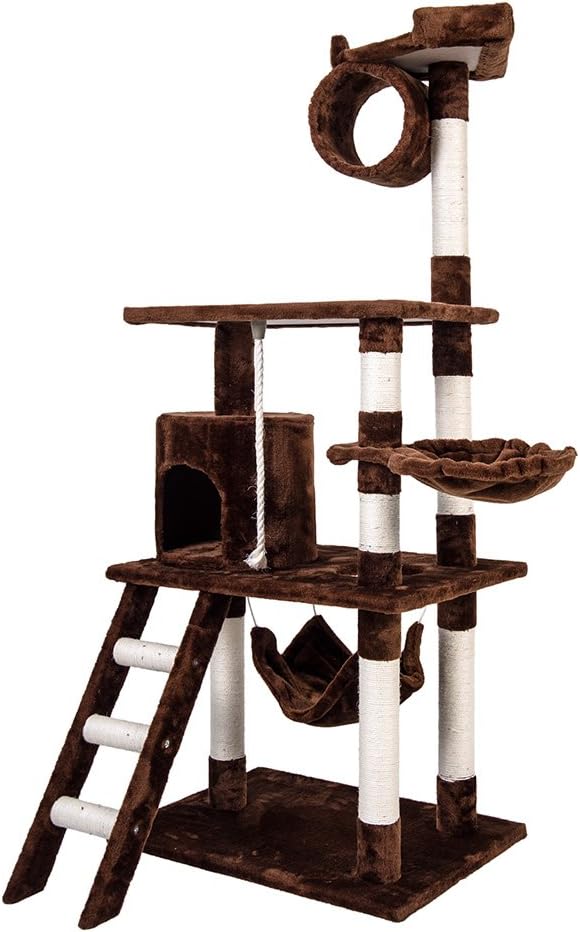 Merax Carb-Certified 61” Cat Tree Cat House Cat Tower with Sisal Rope (Brown)