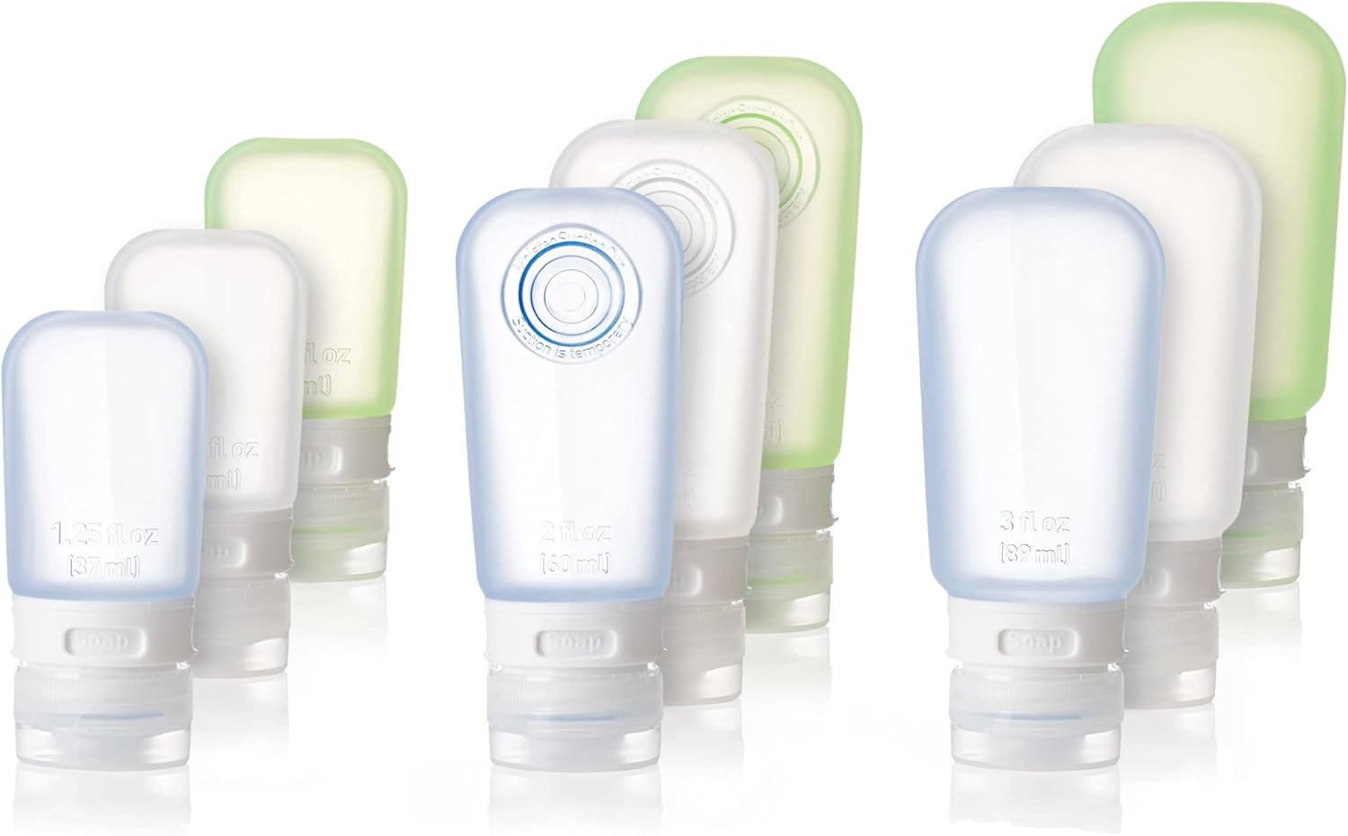 humangear GoToob Refillable Silicone Travel Size Bottles with Locking Cap for Women, 3pks 3oz - 3 pack green, clear, blue