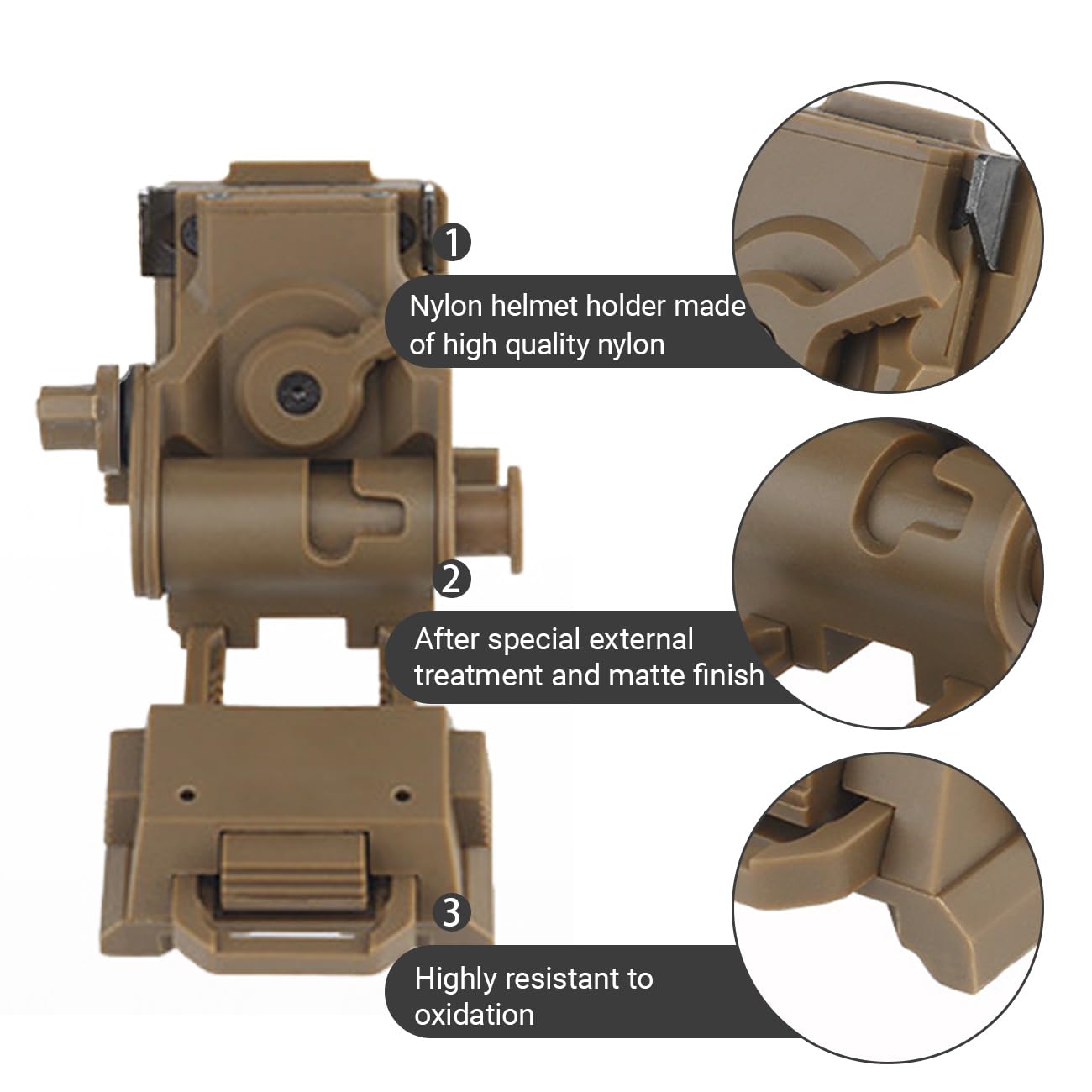 Helmet Mount,NVG Mount Night Vision Goggles Helmet Mount Adjustable Full Nylon Tactical Helmet Mount for L4G24 Nvg Mount for pvs-15/18 pvs 31 Type Mock nvgs Mount (Desert-Nylon)