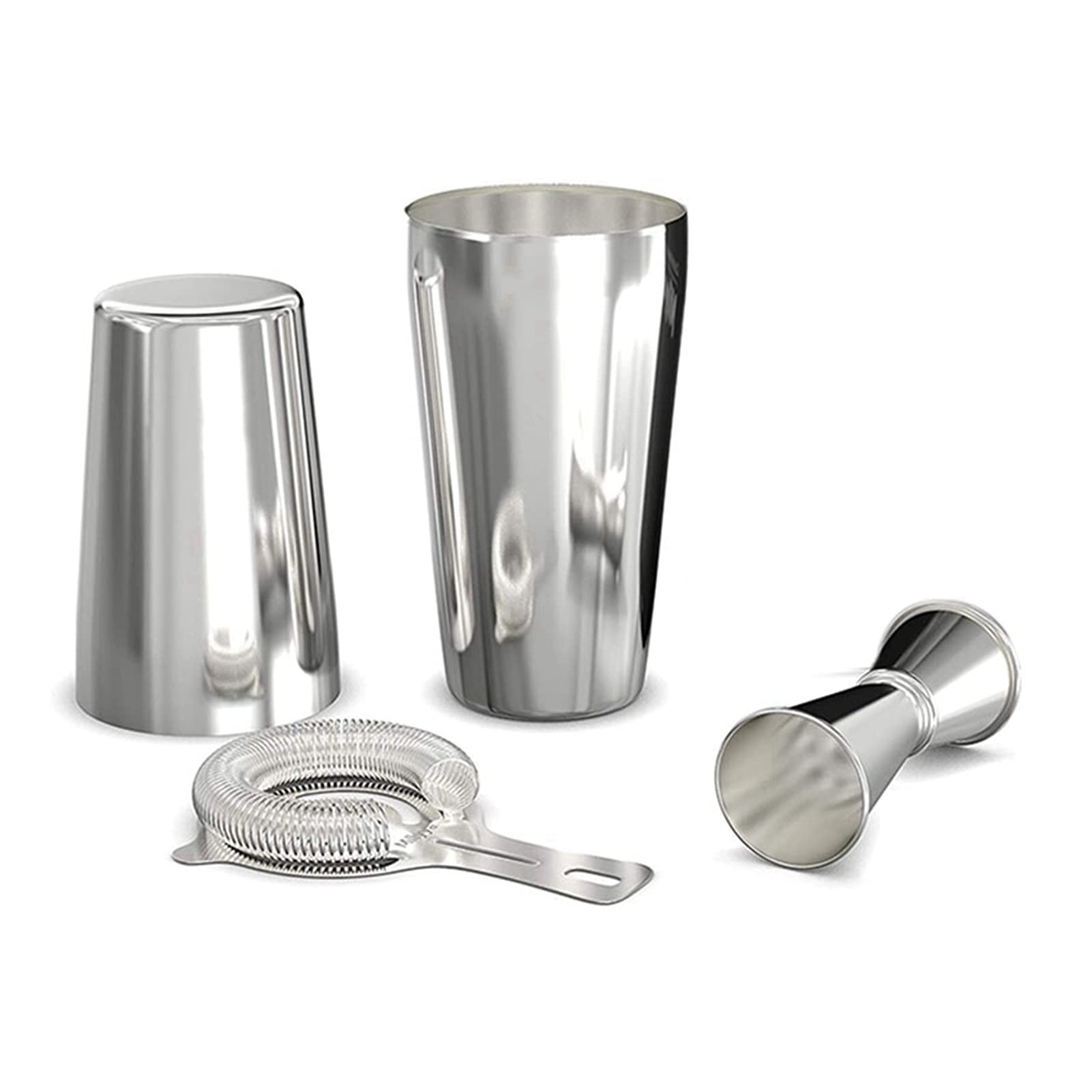Mezclador de Vino Cocktail Shaker Set Professional Boston Shaker Cocktail Striador de cócteles y Jigger Set de 4 Piezas Juego de Barman de Acero Inoxidable Premium Coctelera