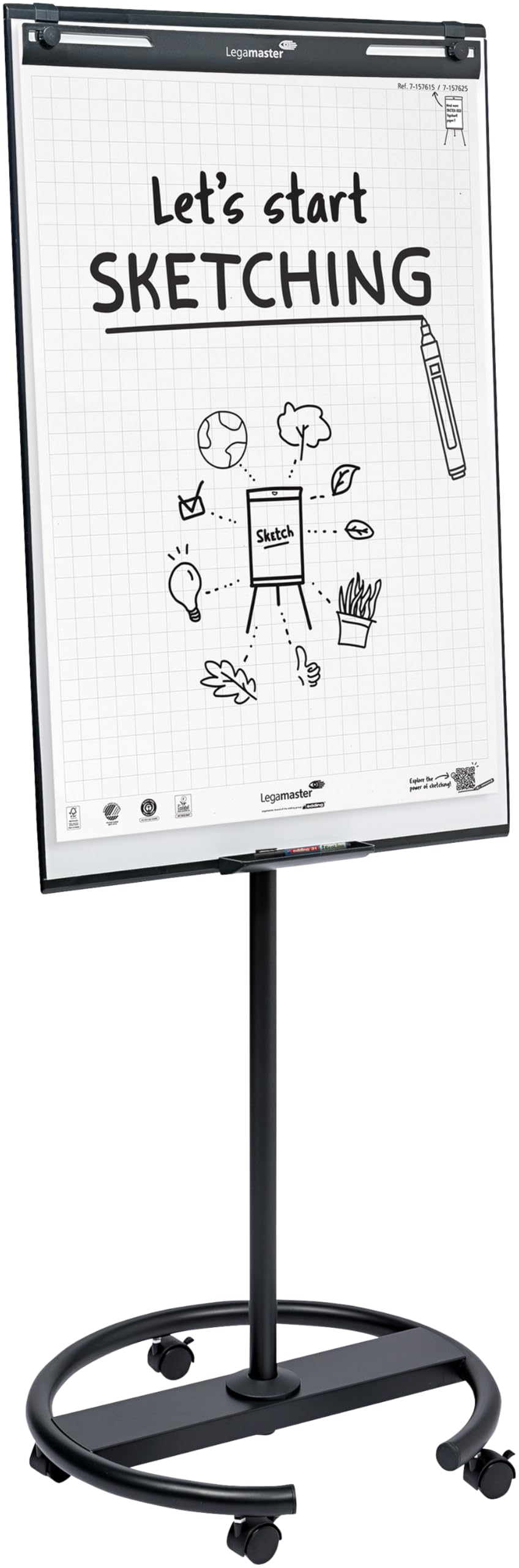 Legamaster SKETCH EASY - Lavagna magnetica regolabile in altezza, certificata FSC, con superficie lavagna bianca