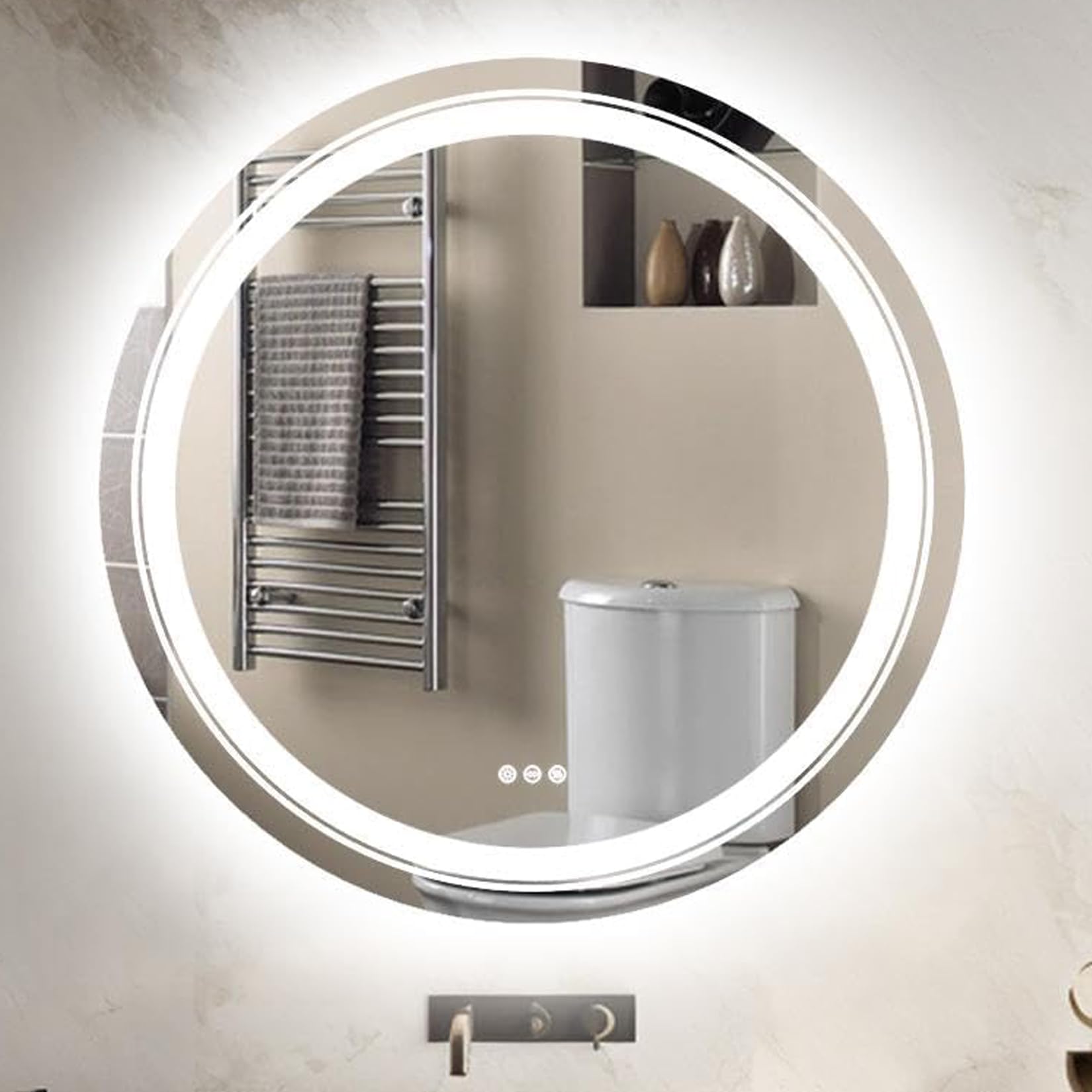 LUVODI 80 x 80 cm Espejo de Baño Redondo: 3 Colores de Iluminación LED Frontal y Retroiluminado, Espejo de Baño de Pared, con Función Antivaho, Memoria, para Cuarto de Baño y Dormitorio,IP56,CE