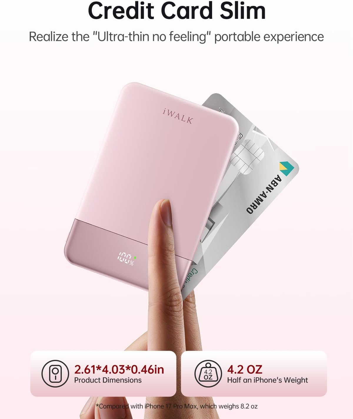 iWALK Magsafe Portable Charger 5,000mAh, Ultra-Slim Magnetic Wireless Power Bank with LED Display, PD 20W USB-C Fast Charging Battery Pack, Compatible with iPhone 17/17 Pro/16/15/14/13 Series, Pink