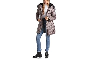 Steve Madden Women's Long Length Puffer Coat with Faux Fur Lining