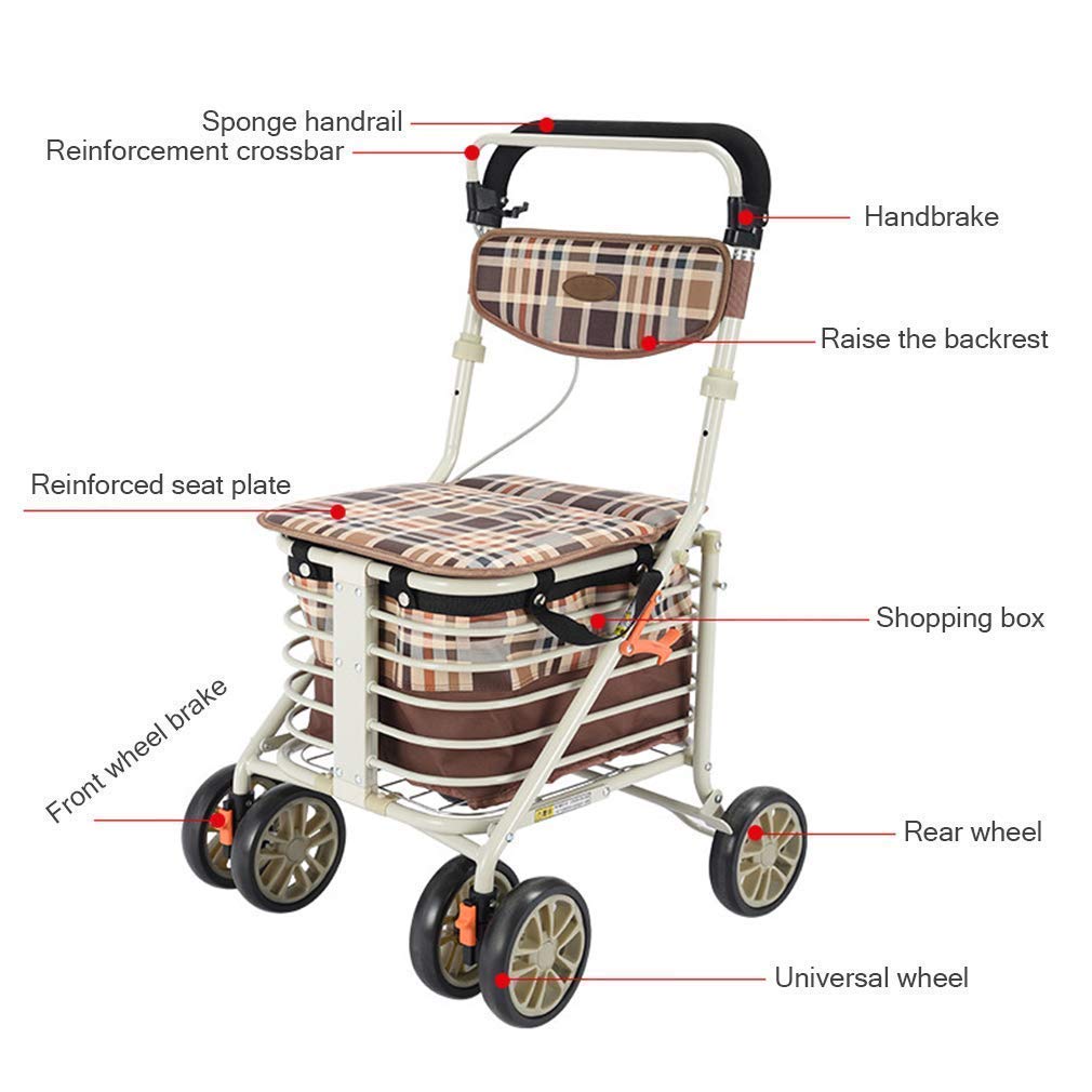 Walker, Heavy Duty Koszyk na zakupy z siedziskiem, 4 koła Medyczne pomoce do chodzenia Składany, Drive Rollator Walker Lekka rama ze stopu aluminium o wysokiej jakości, używana do spacerów seniorów
