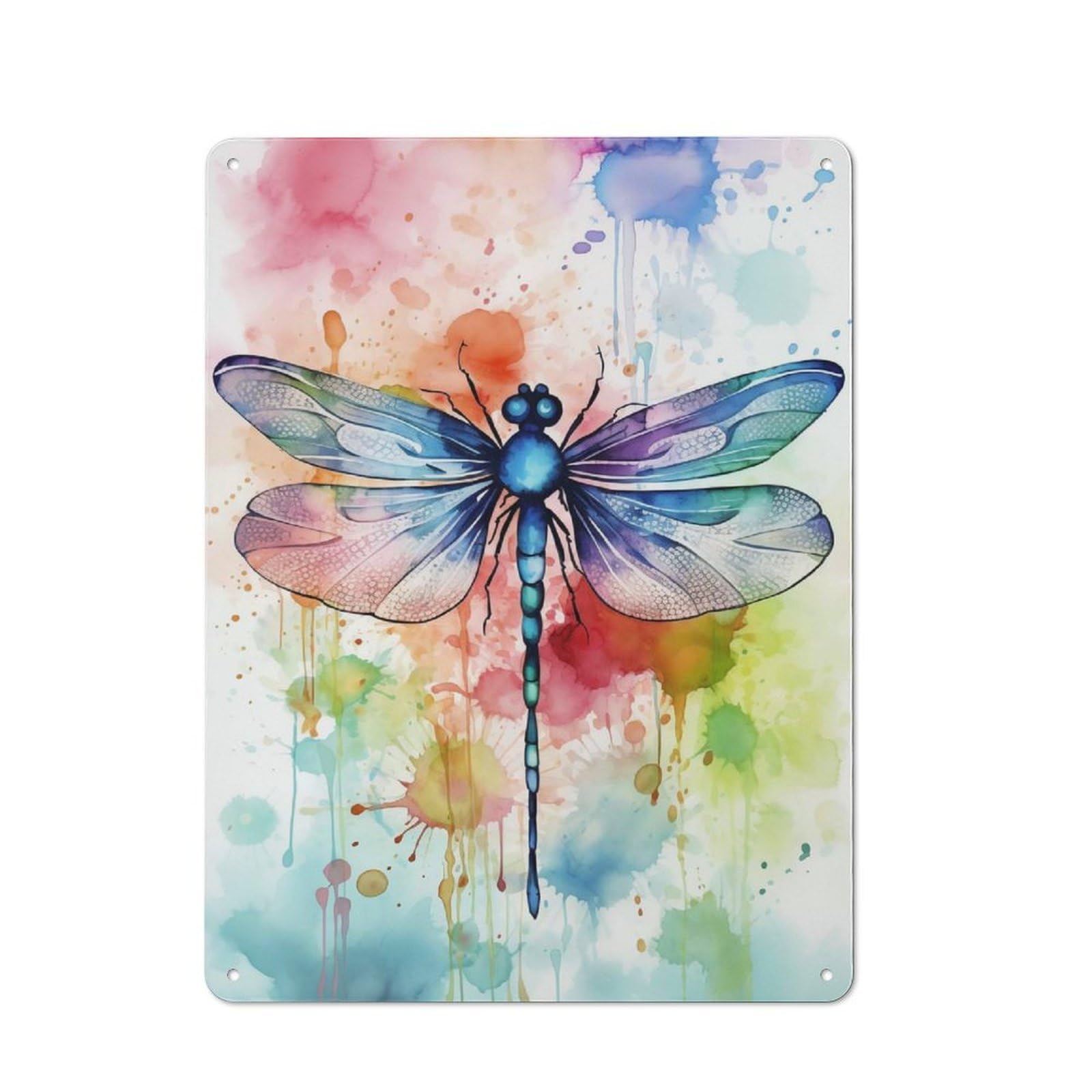 Junmoney Watercolor Dragonfly Tin Sign 40X30cm With For Living Room Wall, Rustic Decor, For Living Room Decor Lovers