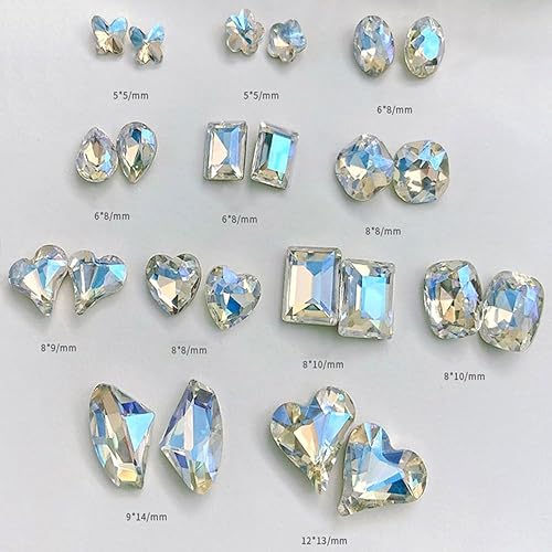 Miniatura 10 de 48 piezas de diamantes de imitación de uñas de diferentes formas, 12 estilos, cristales de vidrio 3D, diamantes de amor distorsionan el corazón,