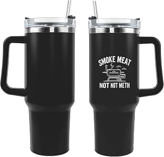 40 oz Tumbler with Handle and Straw Smoke Meat Not Meth BBQ Grilling Tumbler with Lid and Straw Insulated Tumbler Stainless Steel Tumblers Funny Gifts for Women
