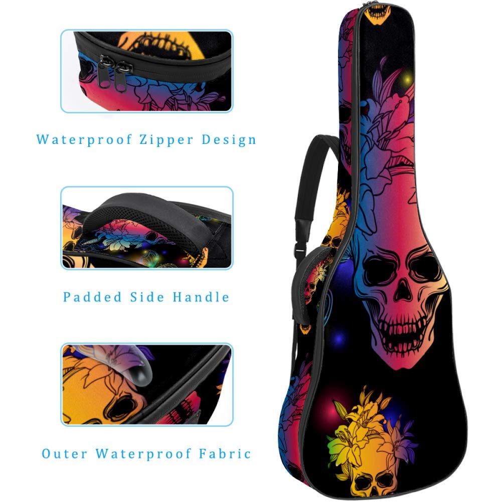 Gitarren-Gigbag, wasserdicht, Reißverschluss, weicher Gitarren-Rucksack, Bass-Akustik- & klassische Folk-E-Gitarrentasche, Regenbogen-Boho-Chic, Schmetterlinge, Totenköpfe