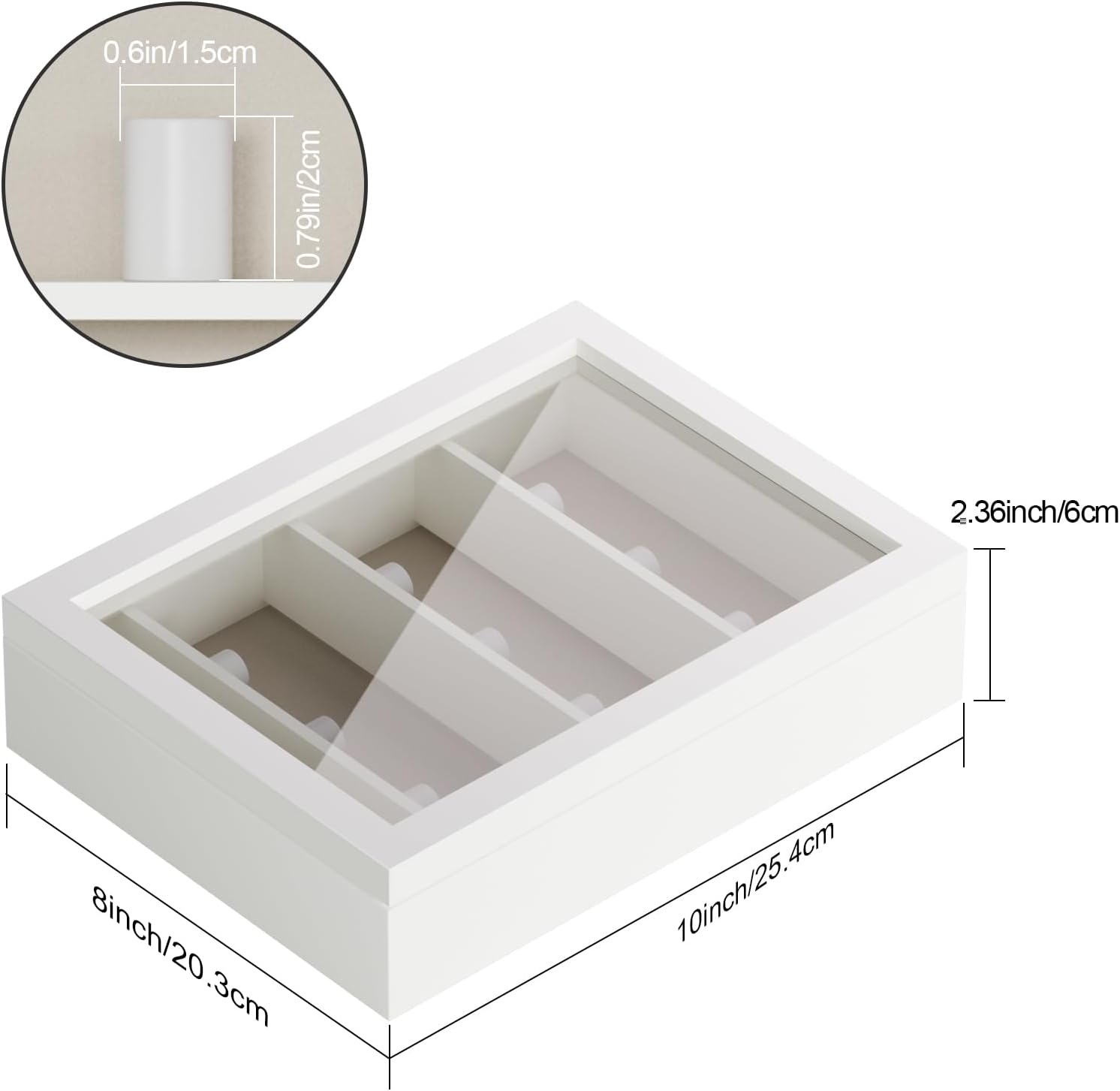 TJ.MOREE Championship Ring Display Case, 9 Ring Posts Baseball Ring Display Case, 8 x 10 Wall Mount Wooden Glass Shadow Box with Locks to Show Sport, Class, Fraternity, and Award Rings - White