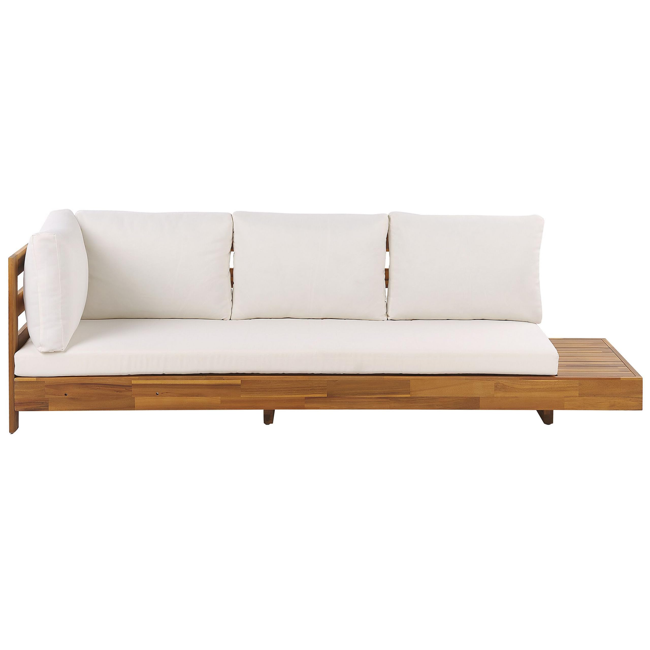 Beliani Salon de Jardin en Bois d'Acacia Certifié Canapé Modulable avec Coussin Blanc Marettimo